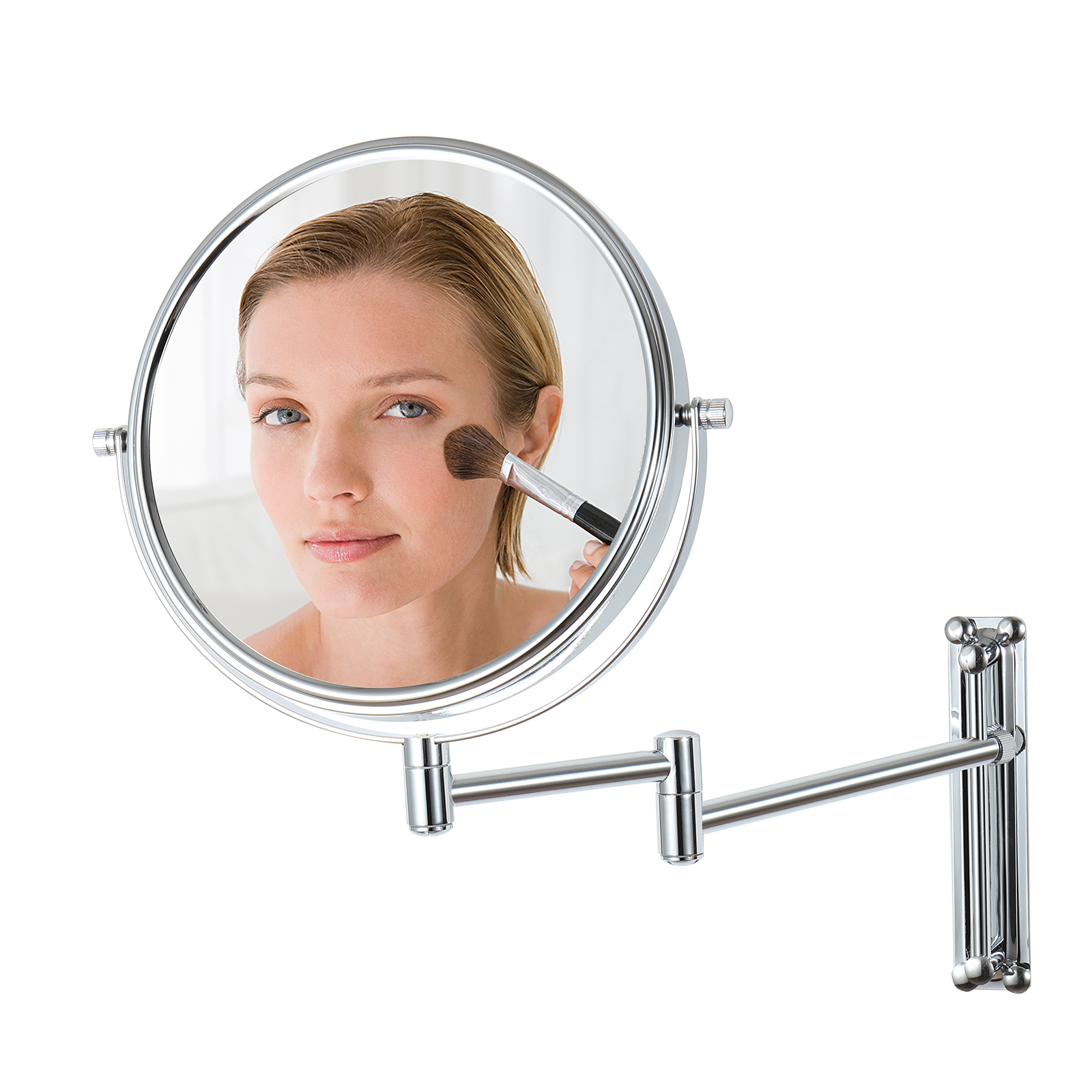 8-inch Wall Mounted Makeup Vanity Mirror, Height Adjustable, 1X / 7X Magnification Mirror, 360° Swivel with Extension Arm (Chrome Finish)