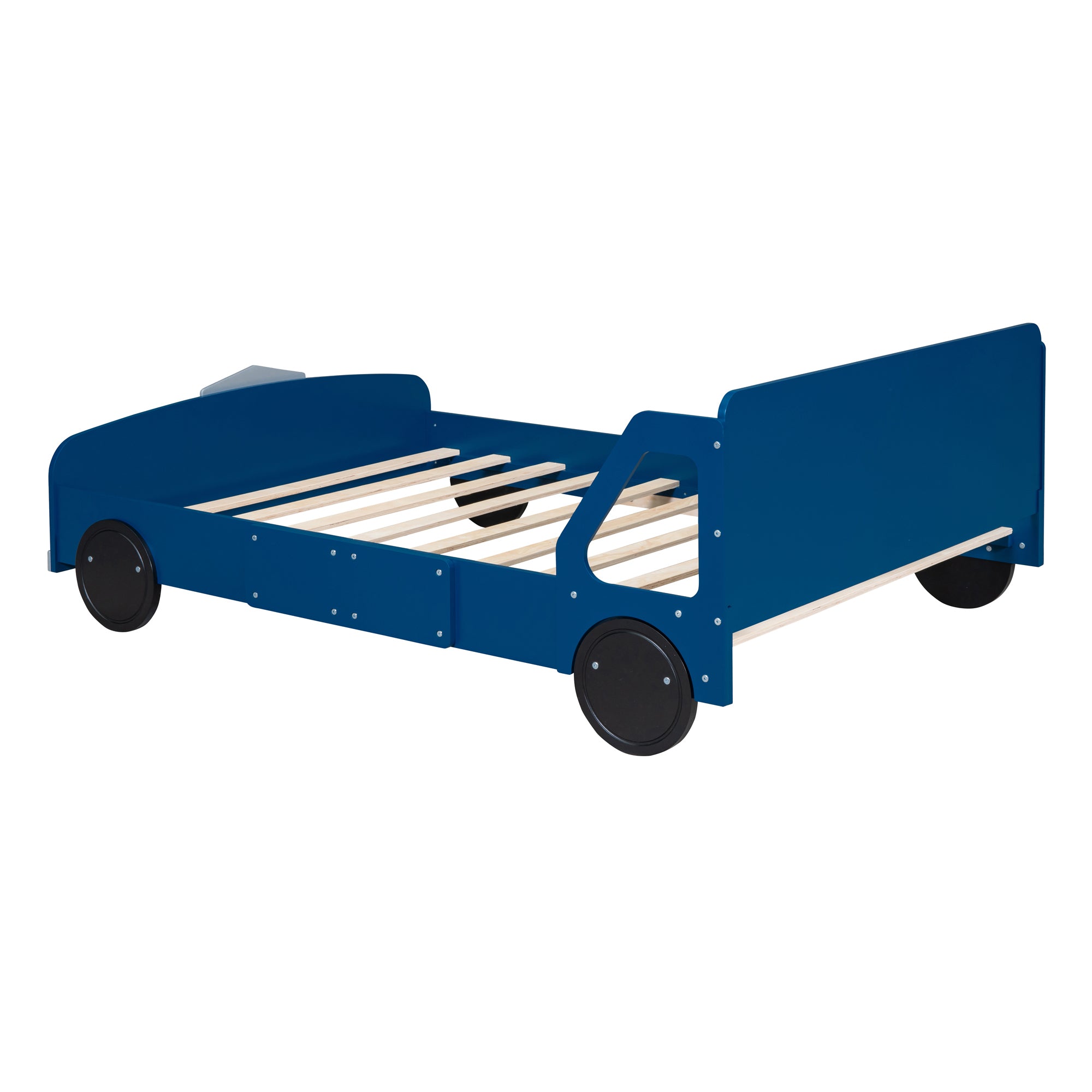Full Size Car-Shaped Platform Bed with Wheels,Blue
