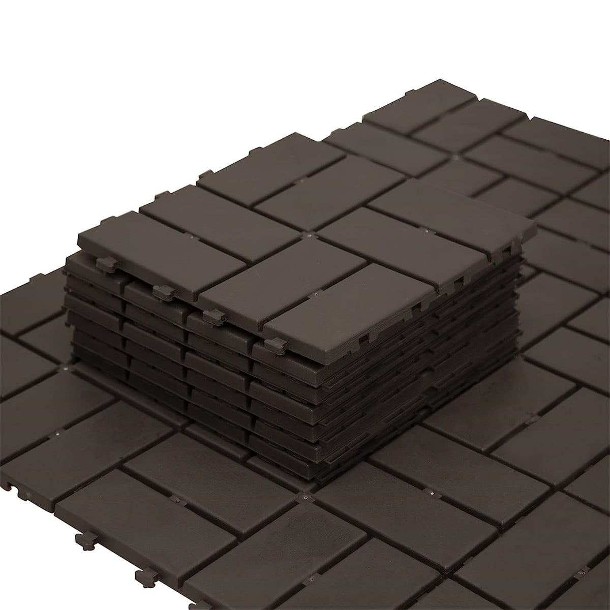 Patio Interlocking Deck Tiles, 12"x12" Square Composite Decking Tiles, Four Slat Plastic Outdoor Flooring Tile All Weather for Balcony Porch Backyard, (Brown, Pack of 27)