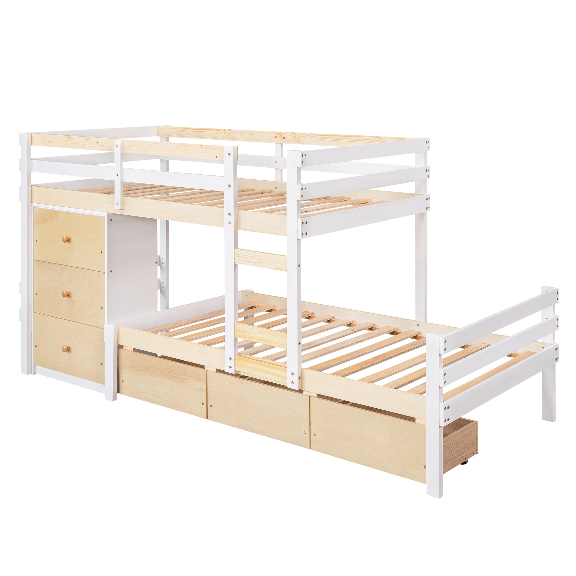 Twin over Twin Loft Bunk Bed with Drawers and Ladder, Natural