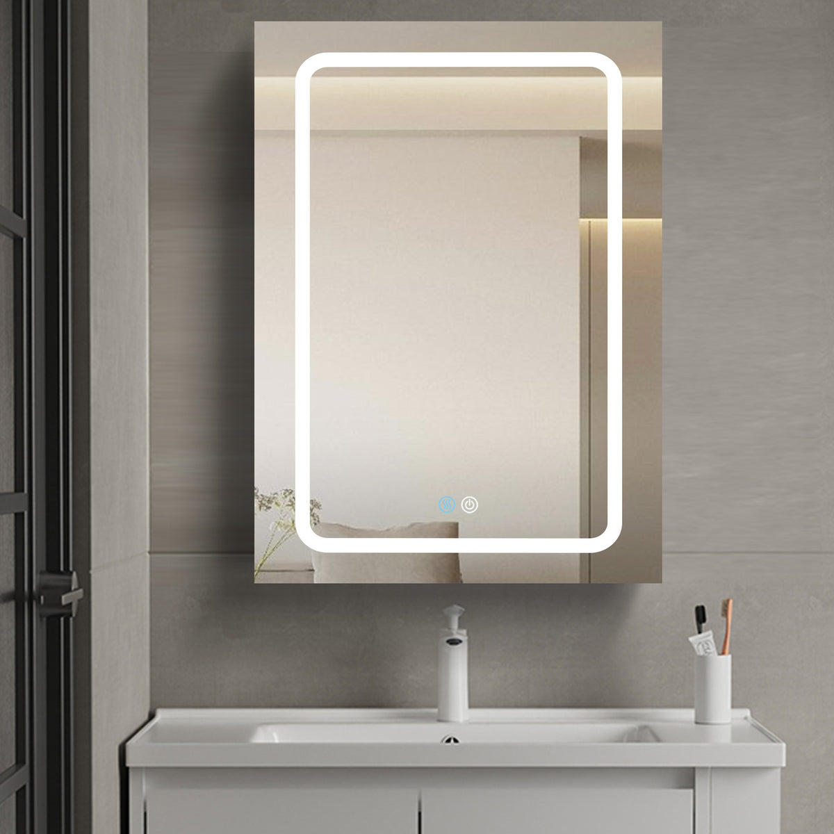 30x20 inch LED Bathroom Medicine Cabinet Surface Mounted Cabinets With Lighted Mirror  White Left Open
