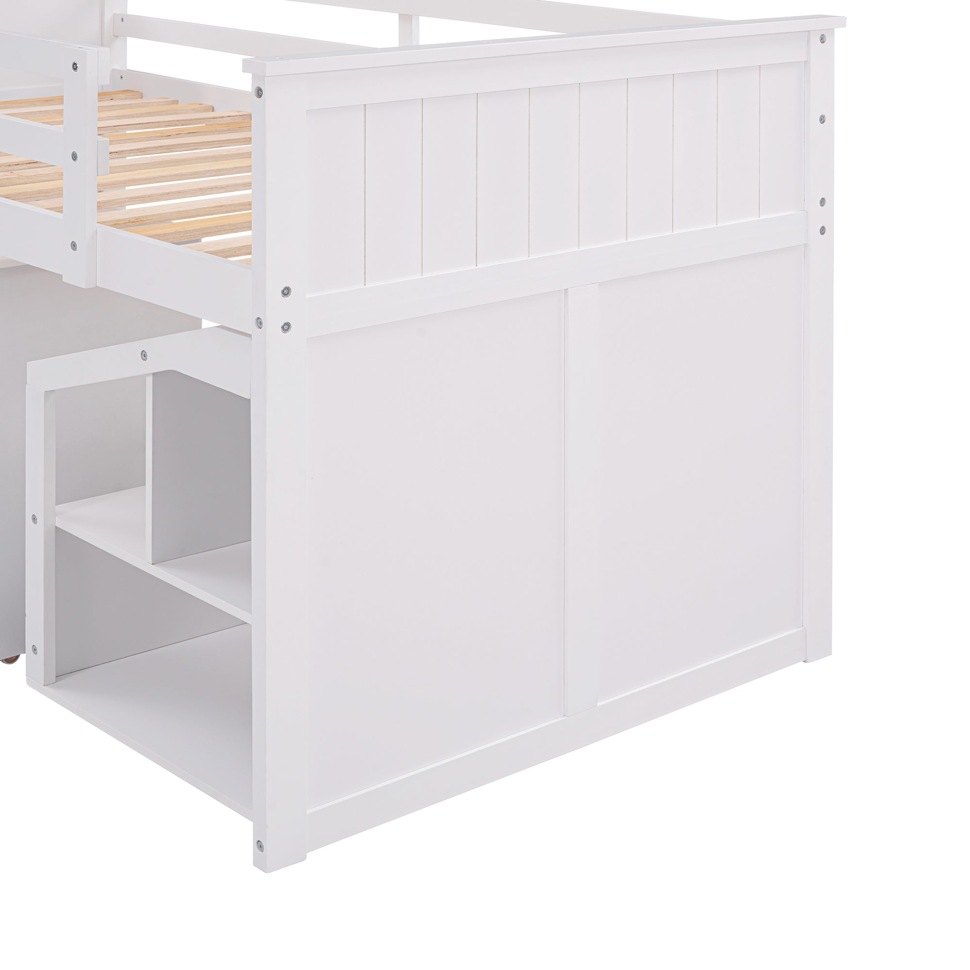 Loft Bed Low Study Twin Size Loft Bed With Storage Steps and Portable,Desk,White(OLD SKU: LT000101AAK)