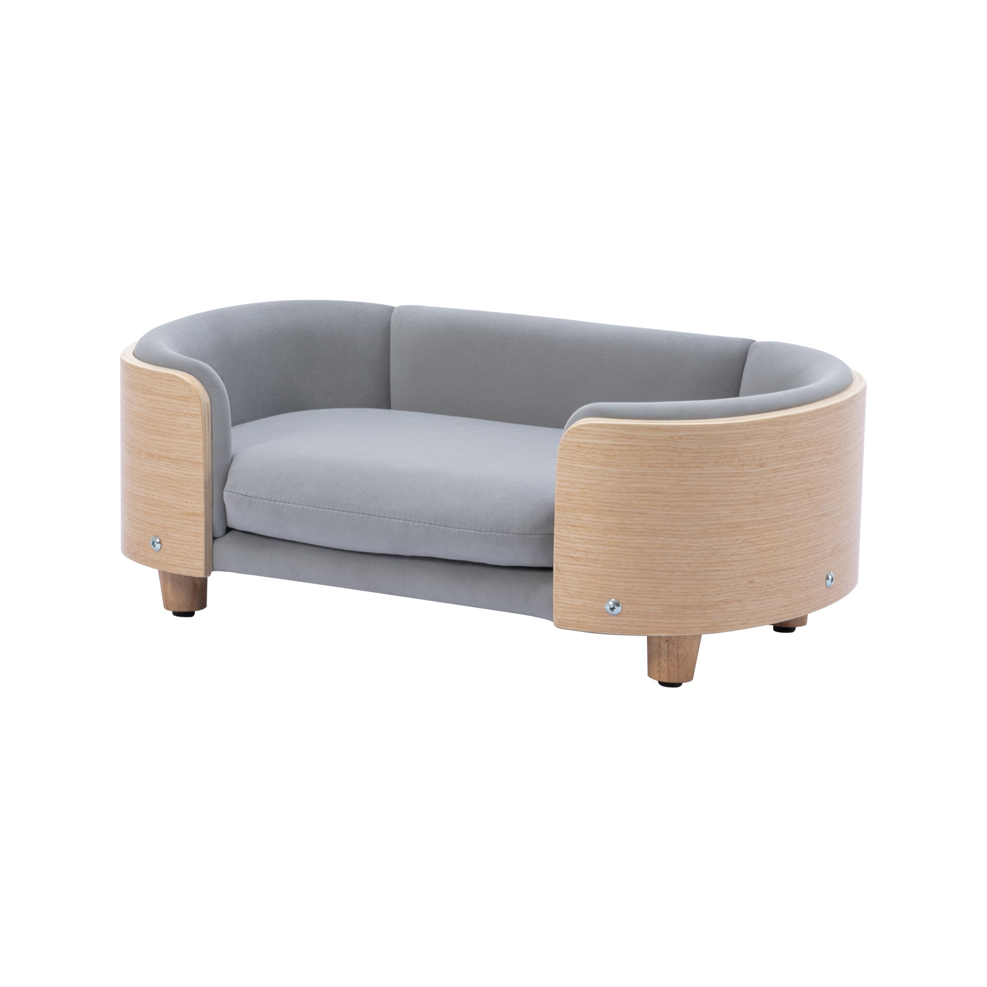 Scandinavian style Elevated Dog Bed Pet Sofa With Solid Wood legs and Bent Wood Back, Velvet Cushion,Small Size