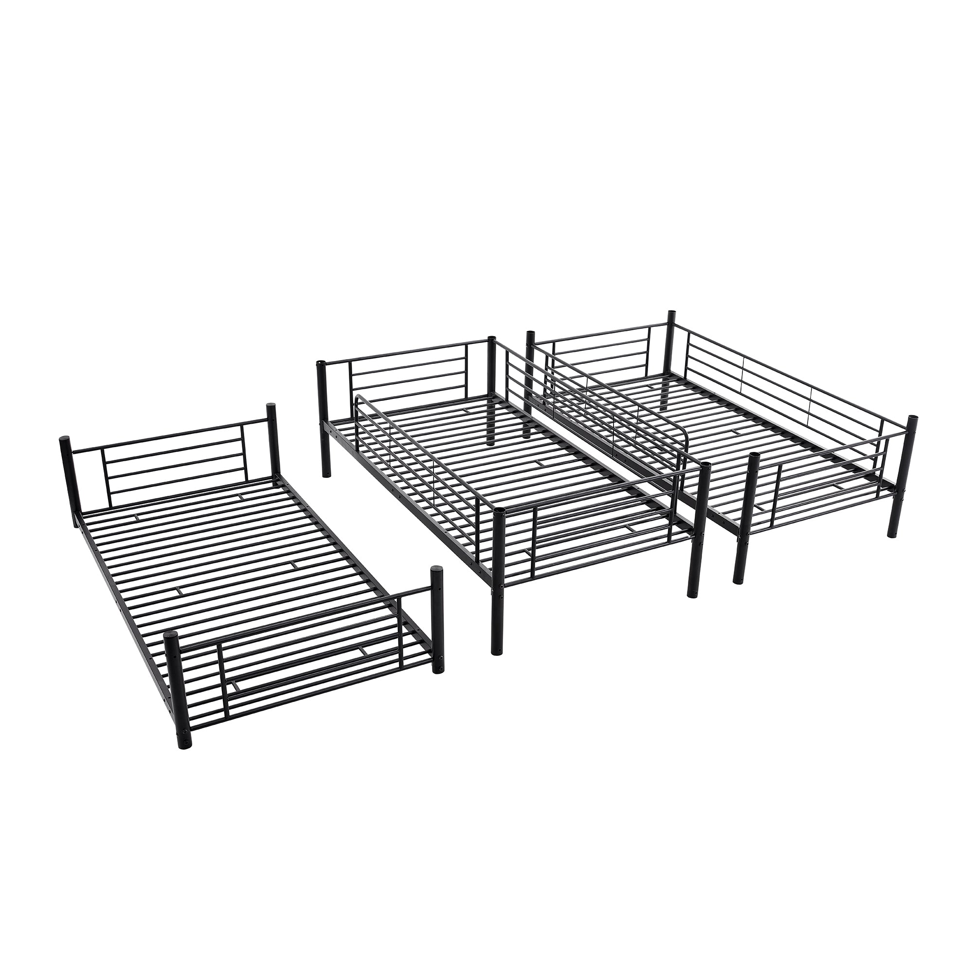 Twin-Twin-Twin Triple Bed with Built-in Ladder, Divided into Three Separate Beds,Black(OLD SKU:LP000197AAB)
