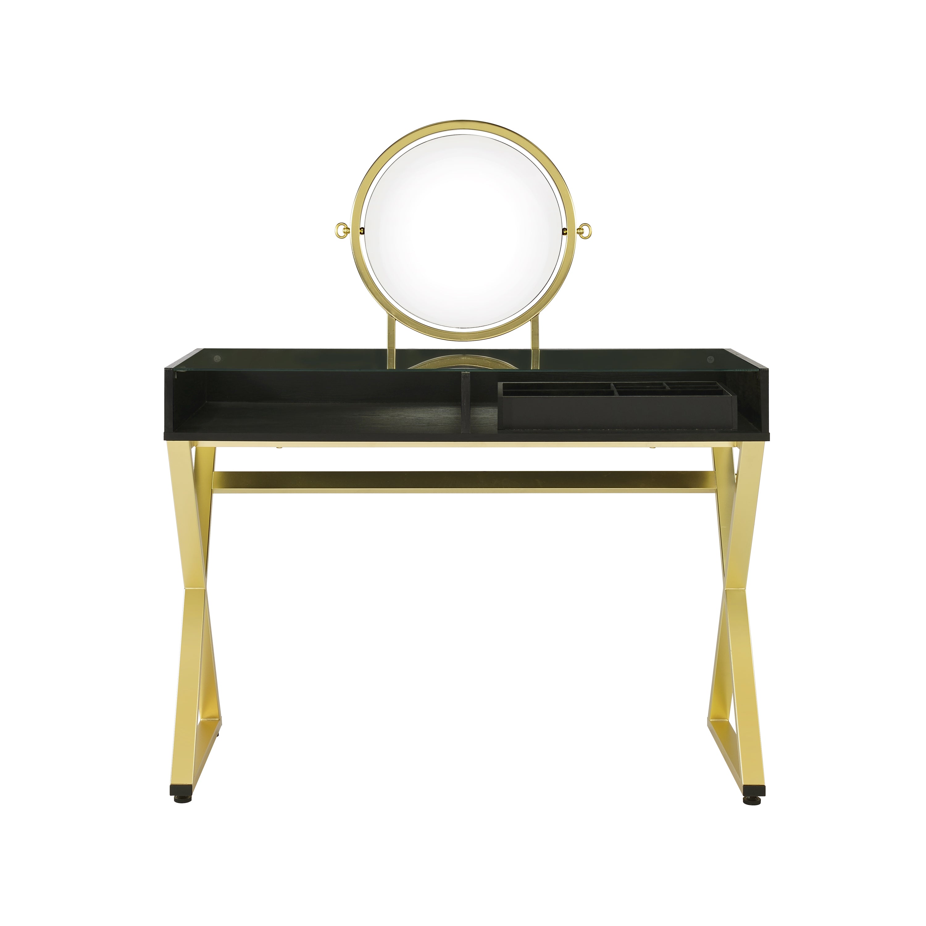 Coleen Vanity Desk w/Mirror & Jewelry Tray in Black & Gold Finish AC00669