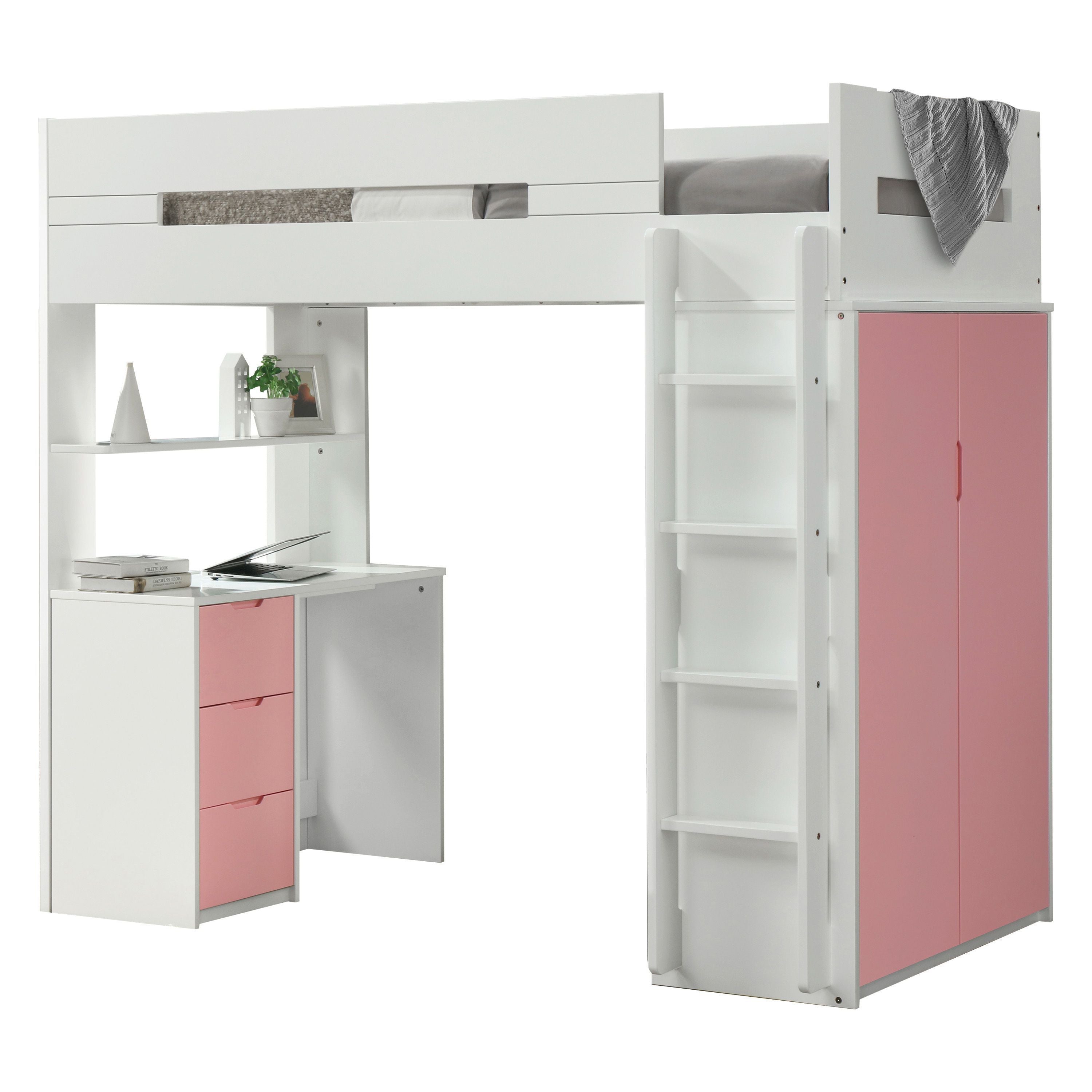 ACME Nerice Loft Bed in White & Pink 38040