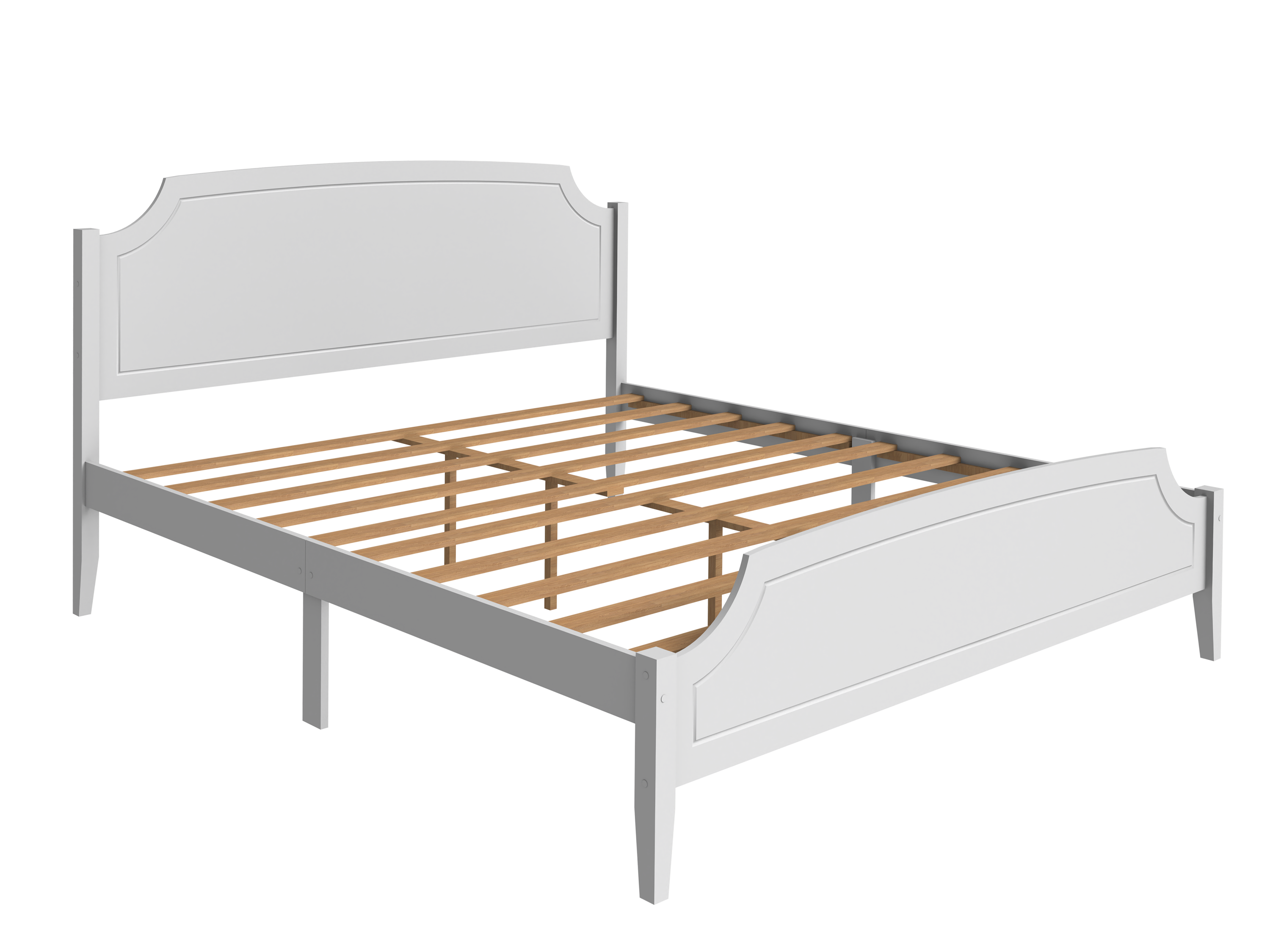 White Contemporary Roman Style, Solid Wooden Bed, King Size Bed Frame, No Box Spring Needed, Paint Sprayed Finishing