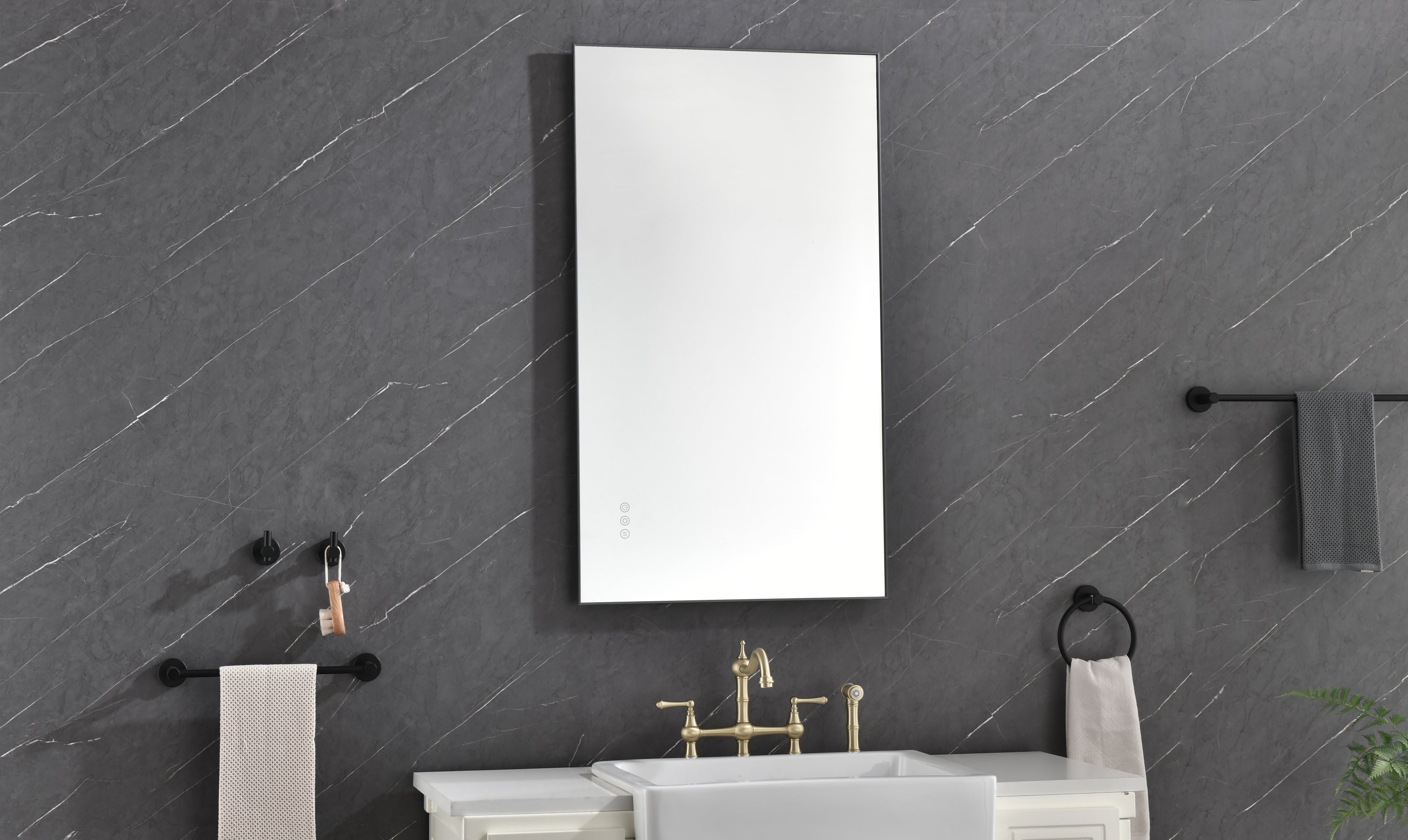 bathroom  led mirror is multi-functional and each function is controlled by a smart touch button.