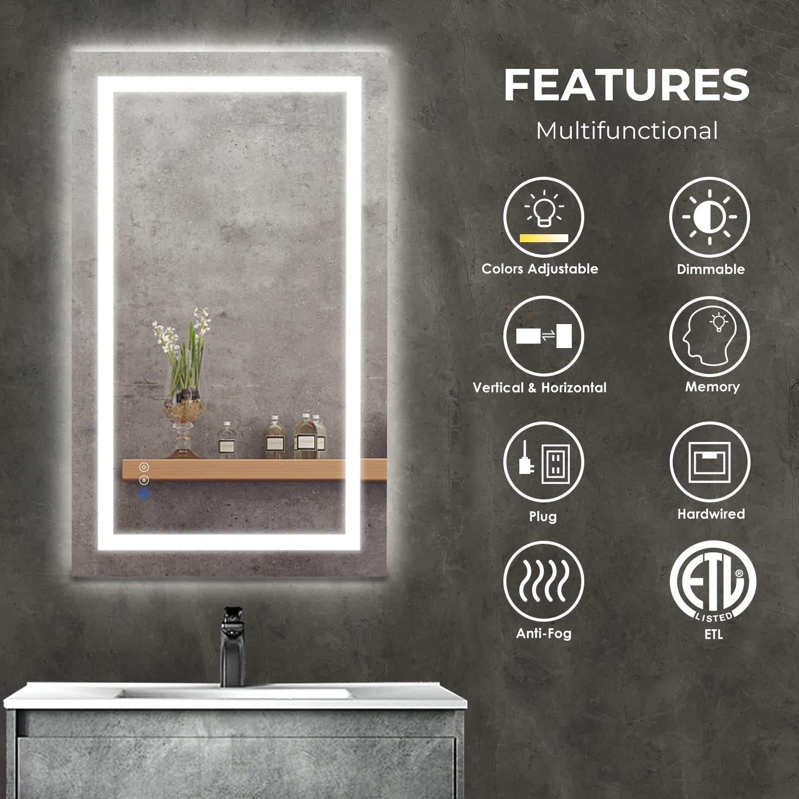 Frameless Frosted Square Led Bathroom Mirrors with Dimmable Lights