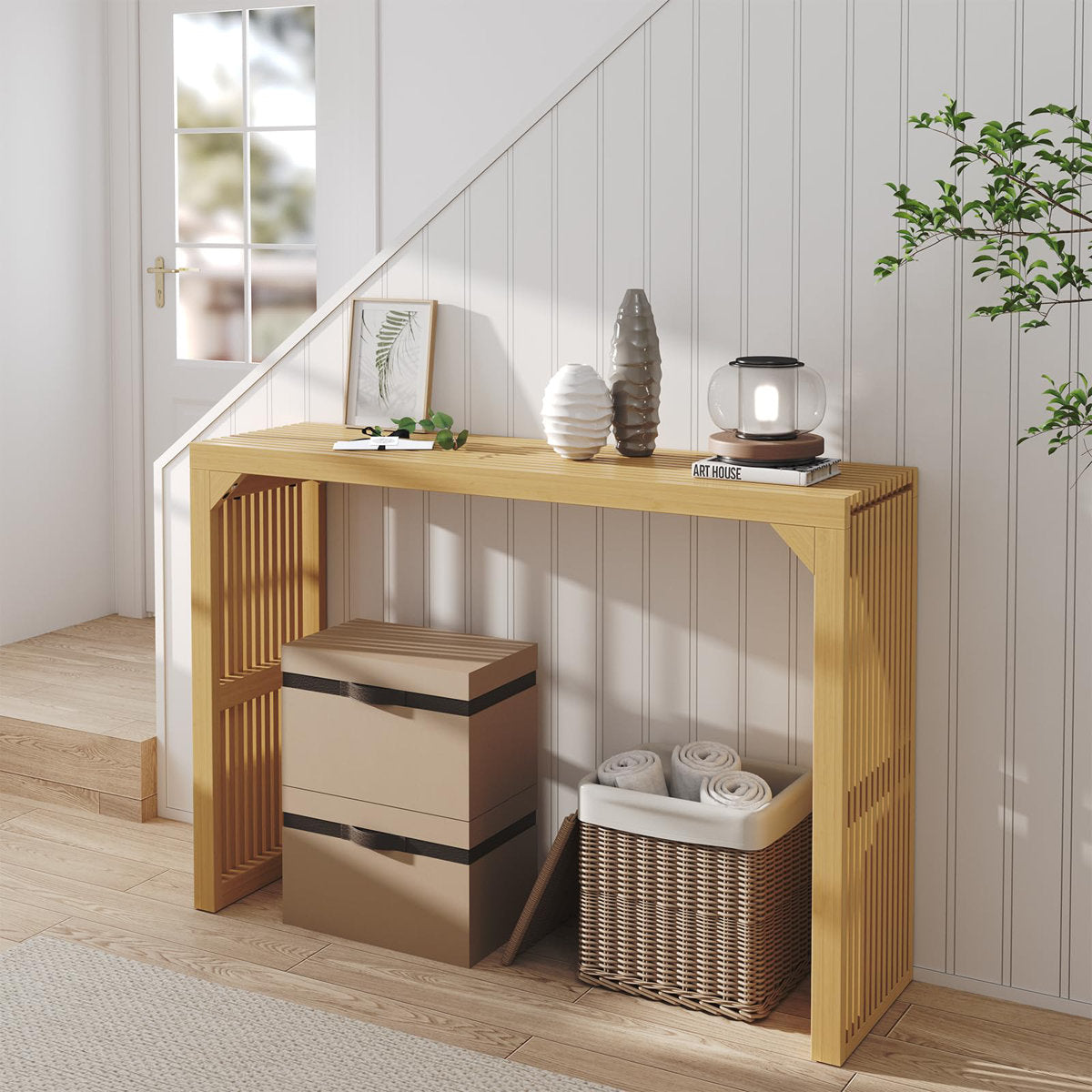 Rectangle Solid Wood Farmhouse Console Table