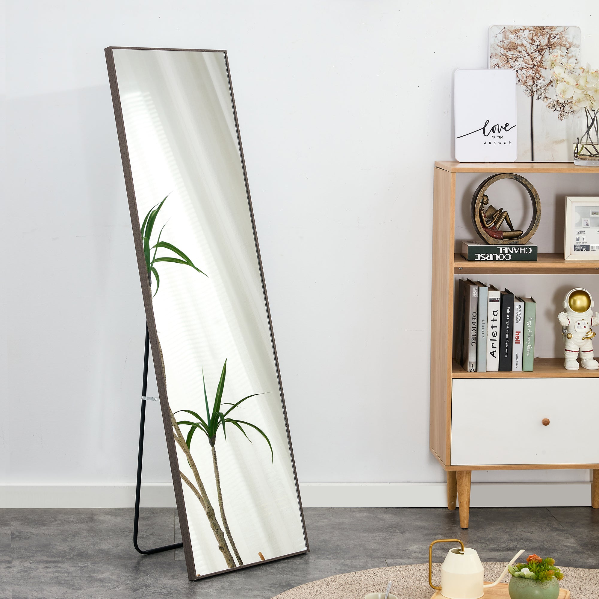 Gray Solid Wood Frame Full-length Mirror, Dressing Mirror, Bedroom Home Porch, Decorative Mirror, Clothing Store, Floor Mounted Large Mirror, Wall Mounted.60"*17"