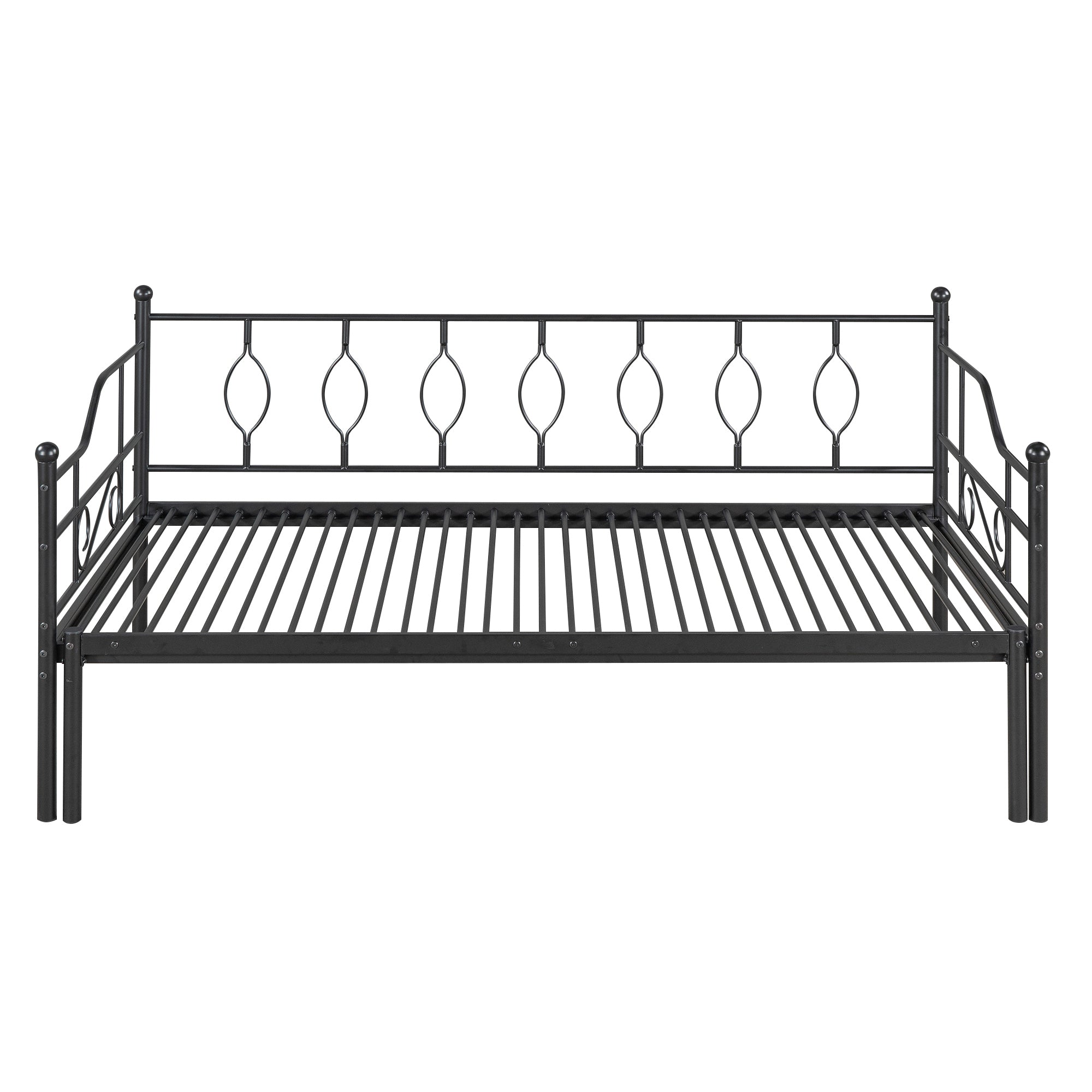 Twin Size Metal Daybed with Trundle, Daybed with Slat No Box required Black