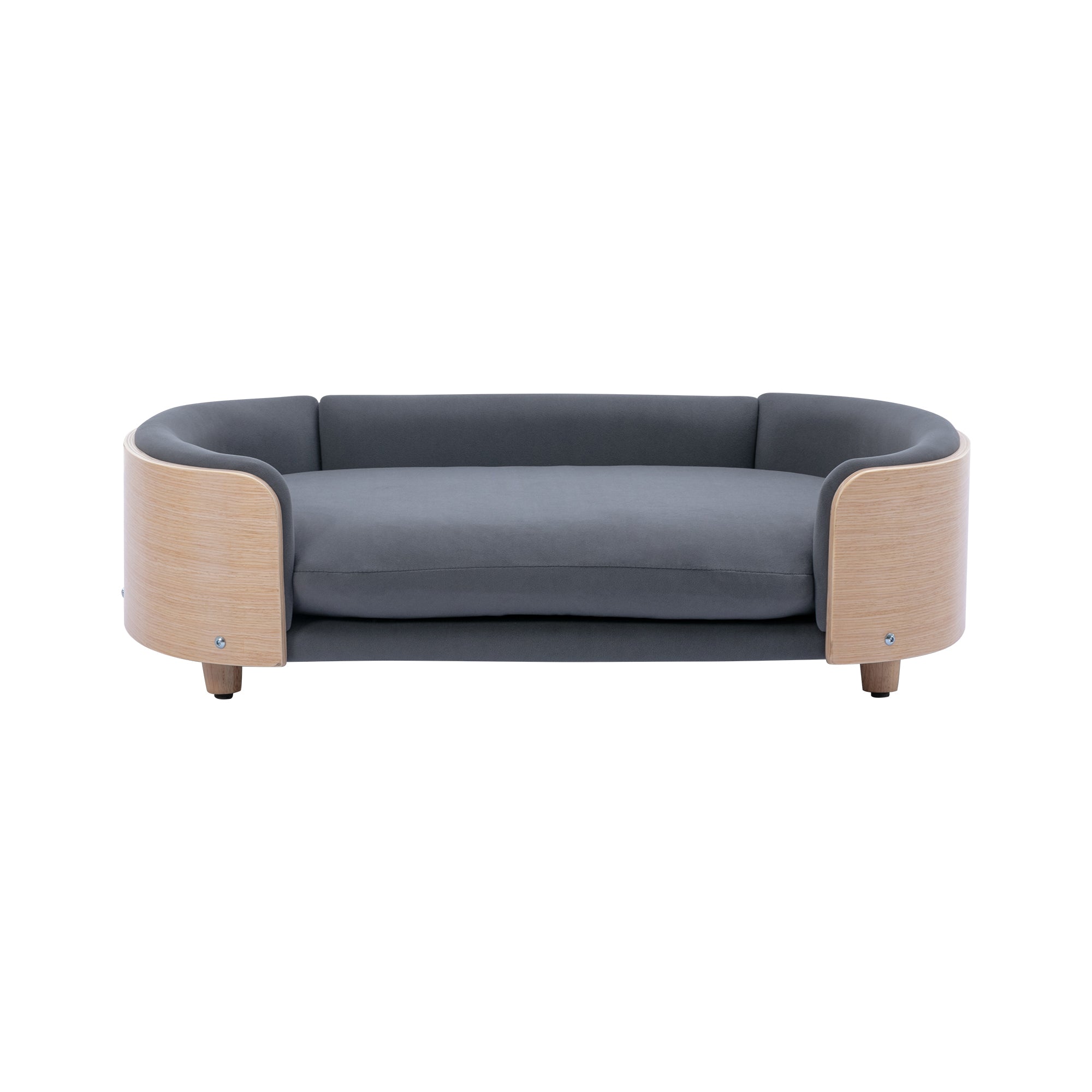 Scandinavian style Elevated Dog Bed Pet Sofa With Solid Wood legs and Bent Wood Back, Velvet Cushion,Large Size