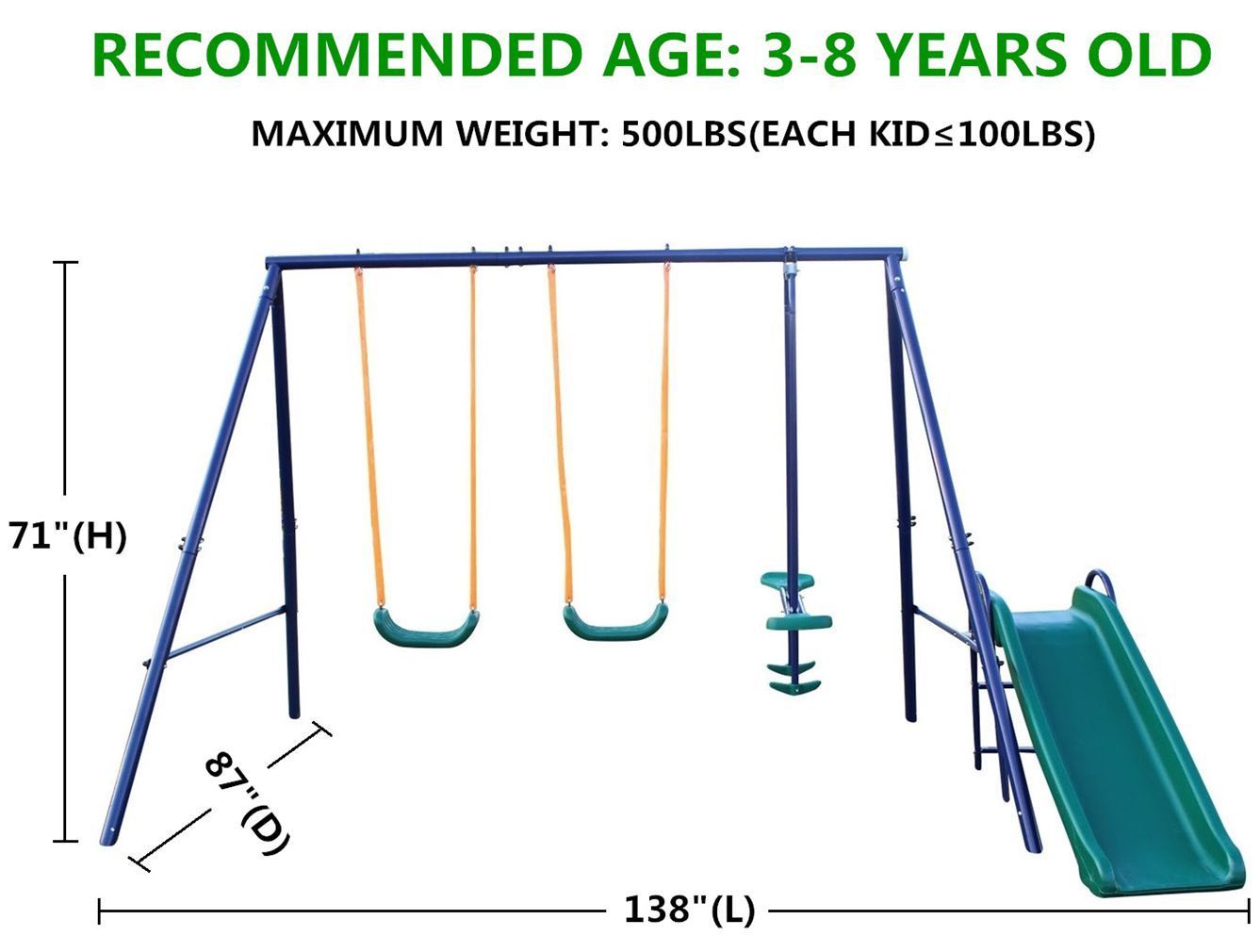 A-Frame Metal Swing Set w/ Slide