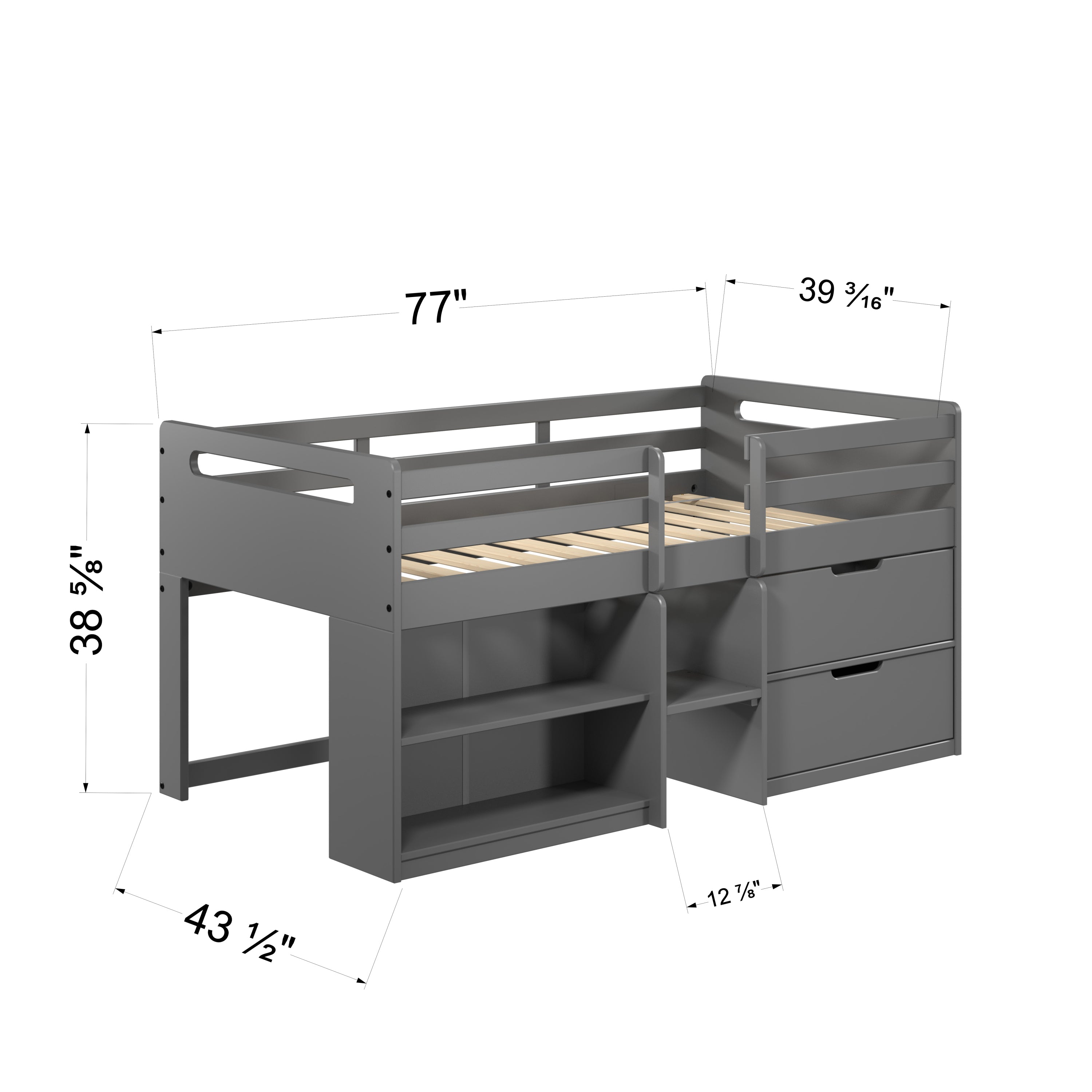 Fabiana Twin Loft Bed w/Storage, Gray Finish BD01375