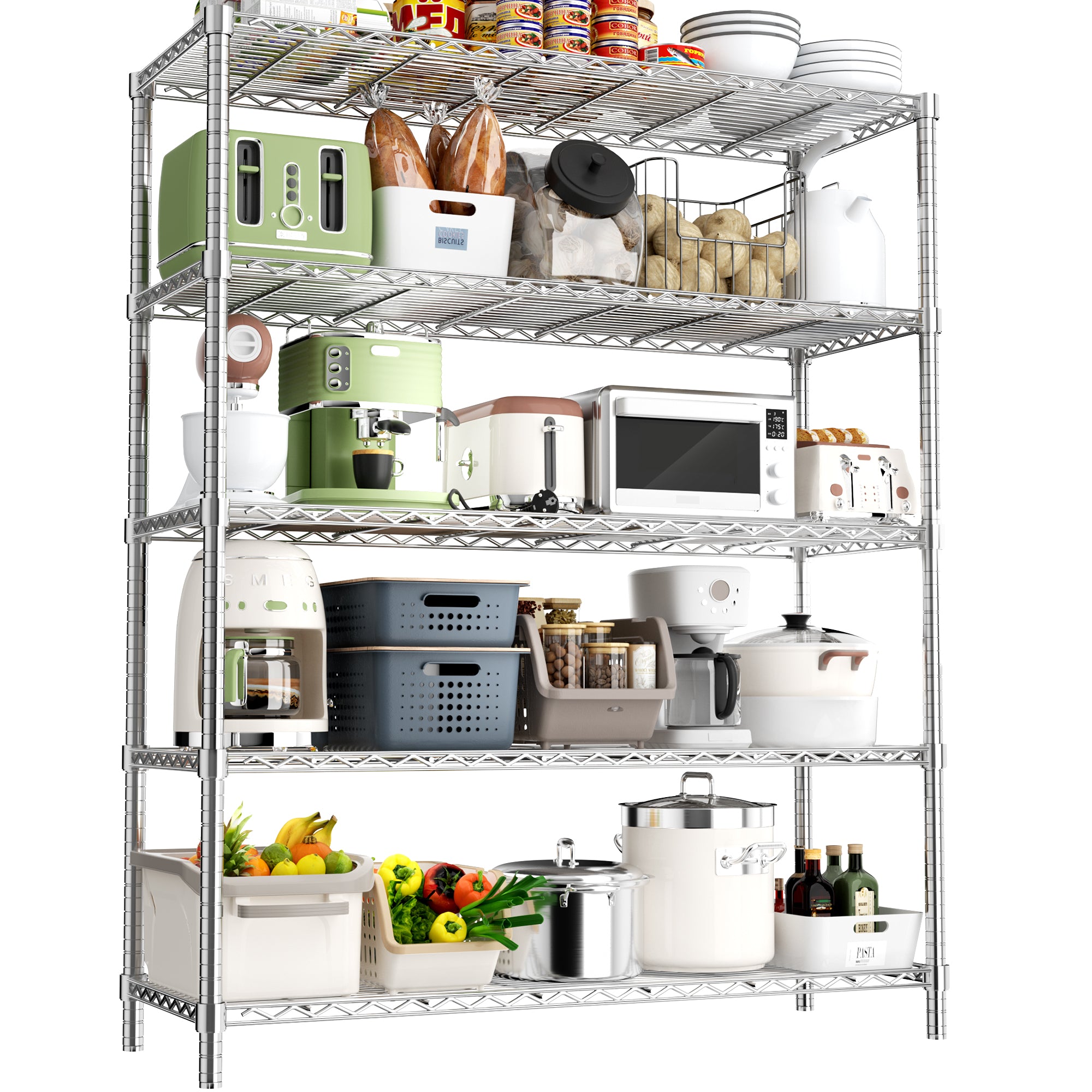 Solivira 5-tier height-adjustable garage wire mesh storage racks suitable for kitchens