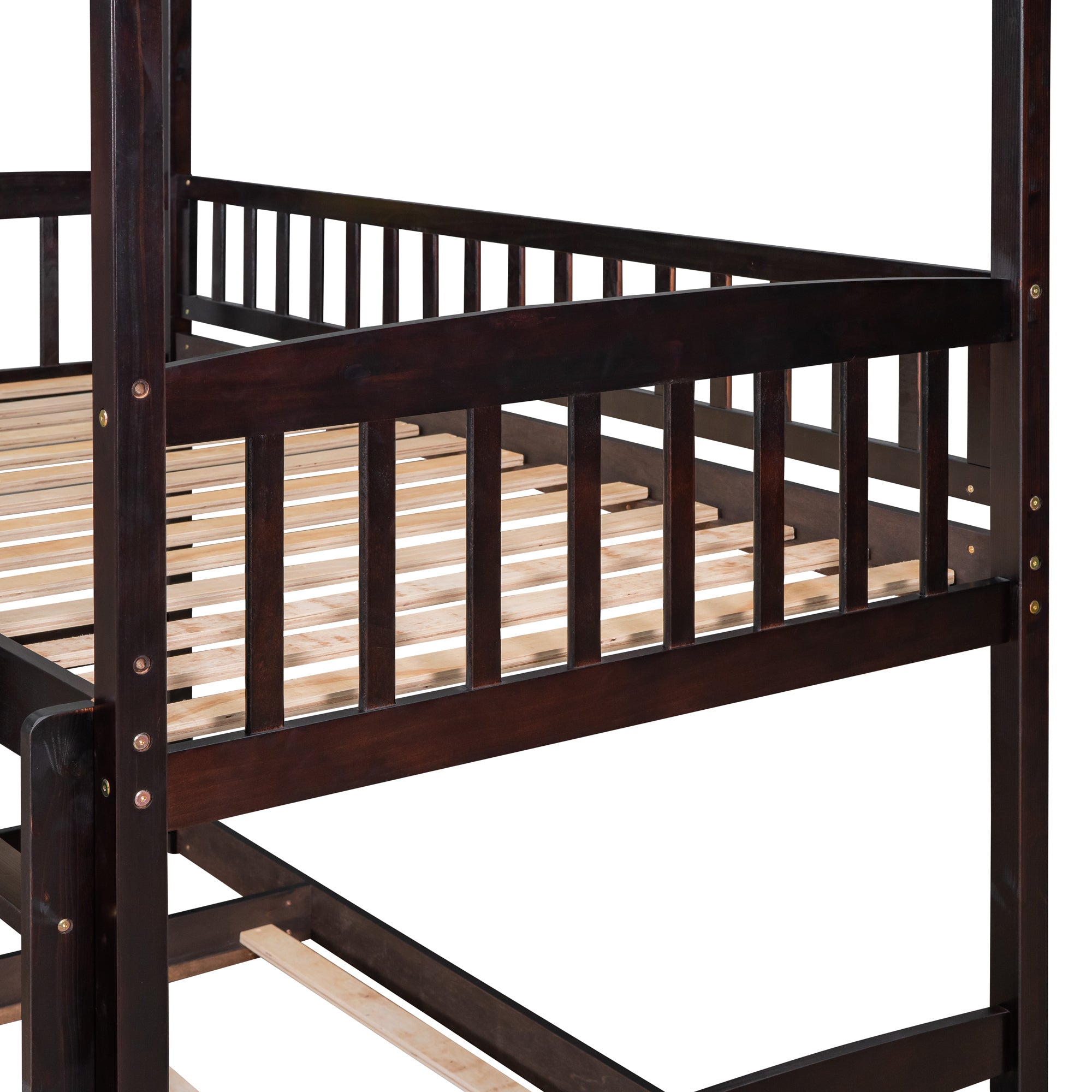 Twin Over Twin Bunk Bed with Slide, House Bed with Slide, Espresso(OLD SKU: LT000214AAP)