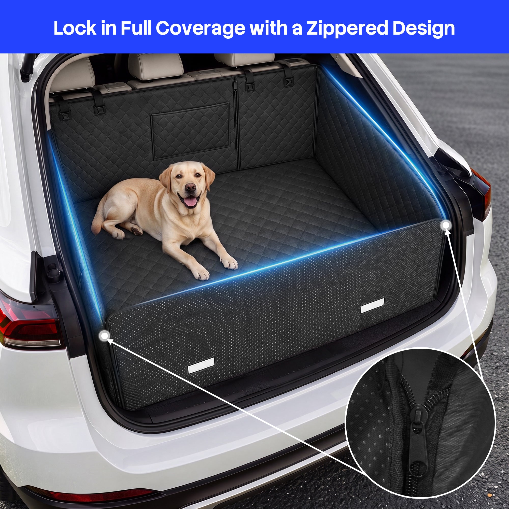 Waterproof Non-Slip SUV Cargo Cover Dog Scratcher Pad with Cushioned Sides, Black