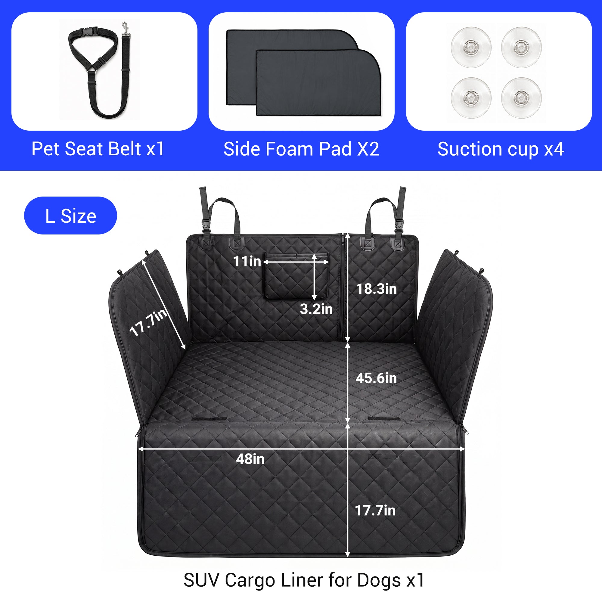 Waterproof Non-Slip SUV Cargo Cover Dog Scratcher Pad with Cushioned Sides, Black