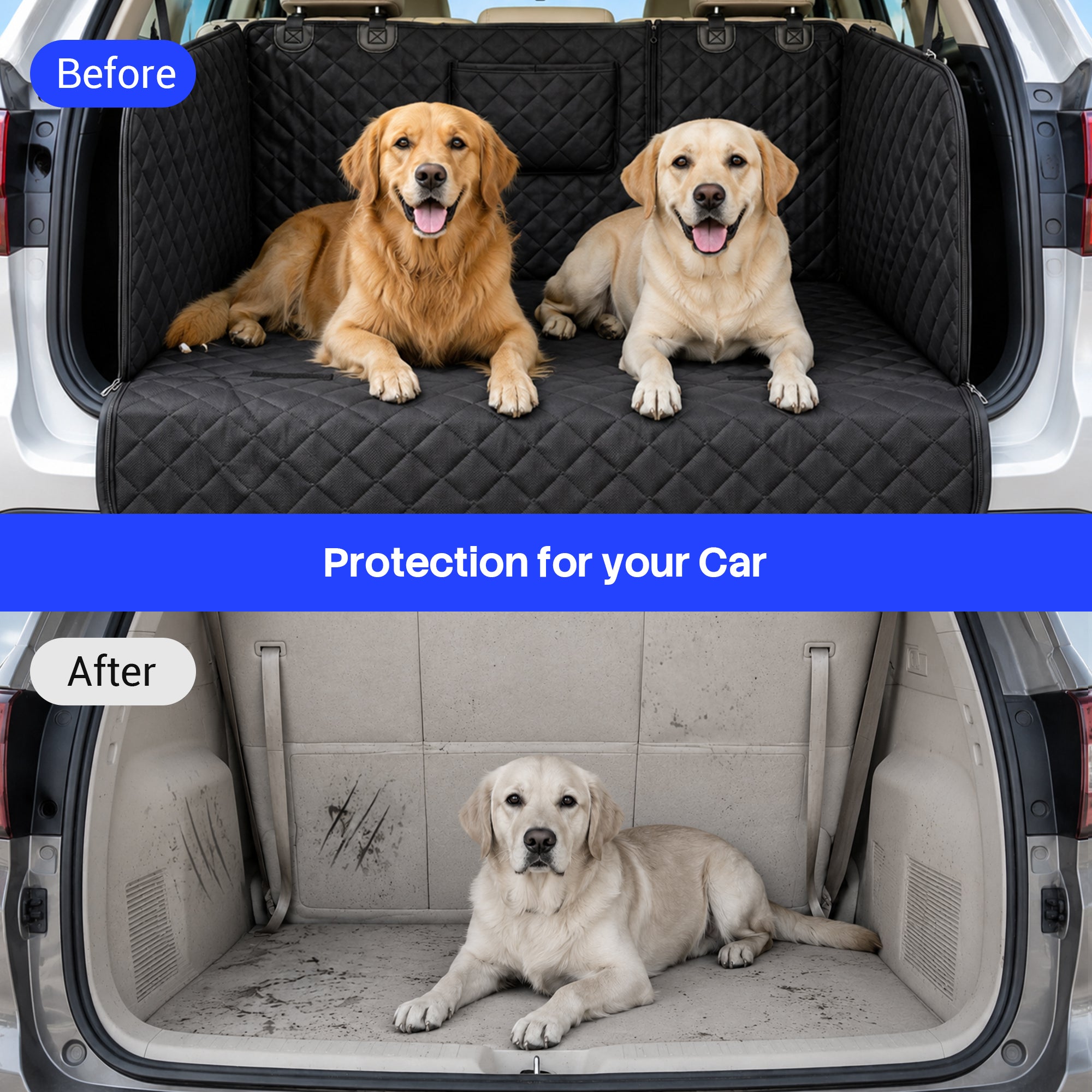 Waterproof Non-Slip SUV Cargo Cover Dog Scratcher Pad with Cushioned Sides, Black