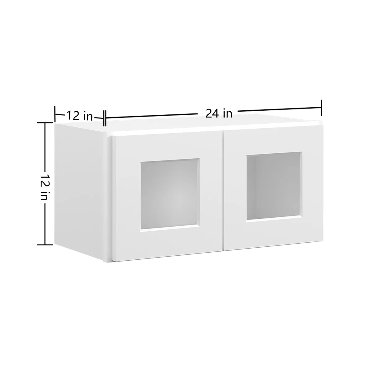 24"W * 12"H * 12"D Shaker White Glass Wall Kitchen Cabinet with Adjustable Shelves