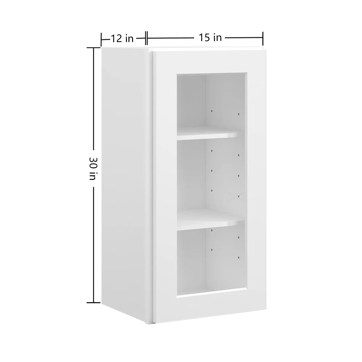 15"W * 30"H * 12"D Shaker White Glass Wall Kitchen Cabinet