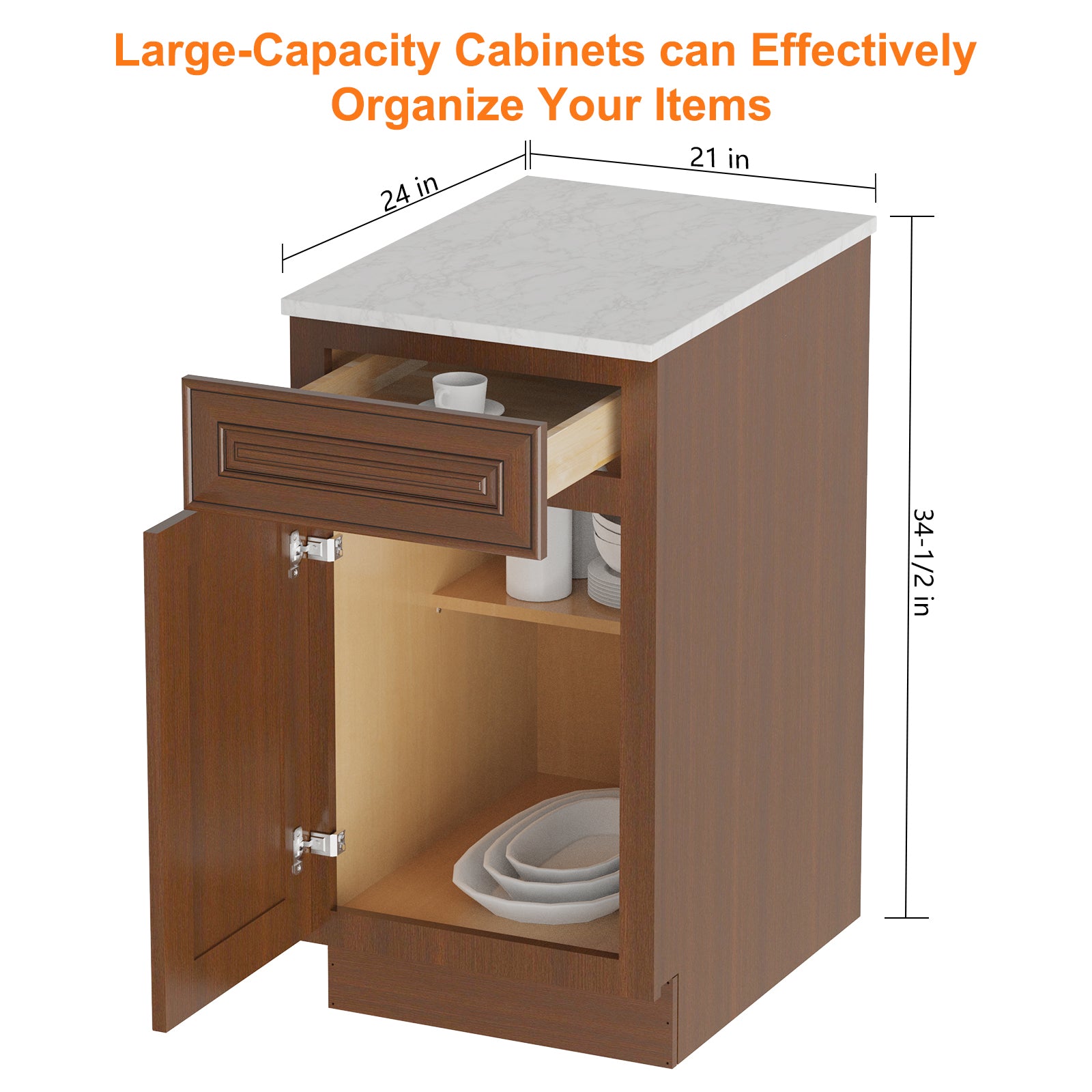 24"D Birch Solid Wood X 18"W X 34-1/2"H Base Kitchen Cabinet B21