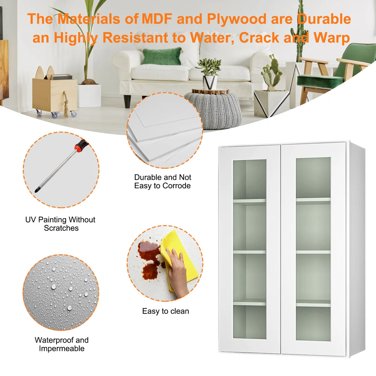 27"W * 42"H * 12"D Shaker White Glass Wall Kitchen Cabinet with Adjustable Shelves
