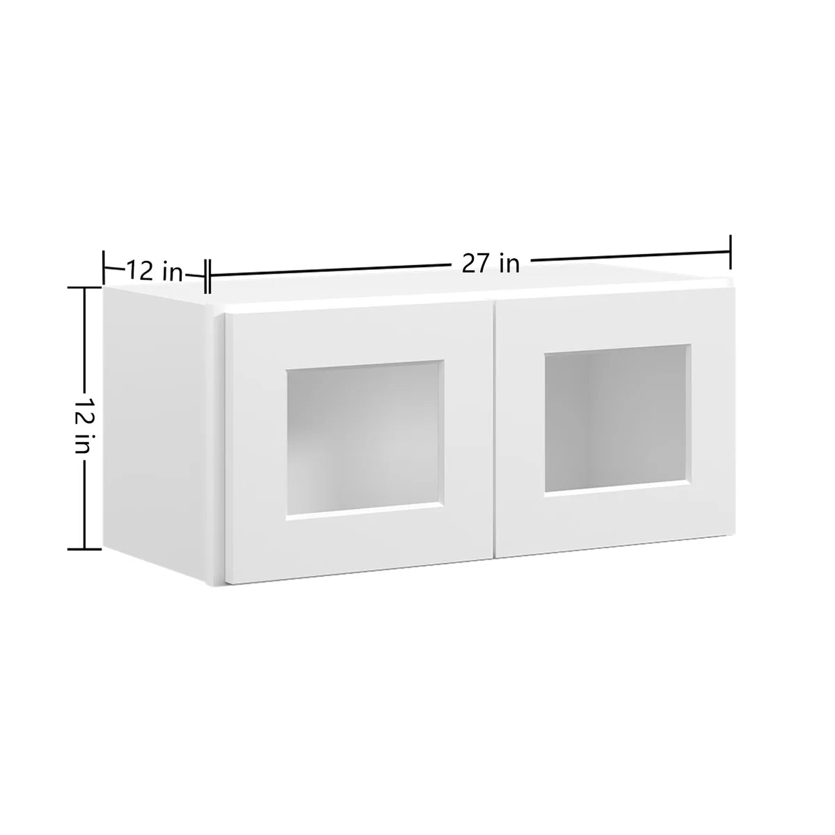 27"W * 12"H * 12"D Shaker White Glass Wall Kitchen Cabinet with Adjustable Shelves
