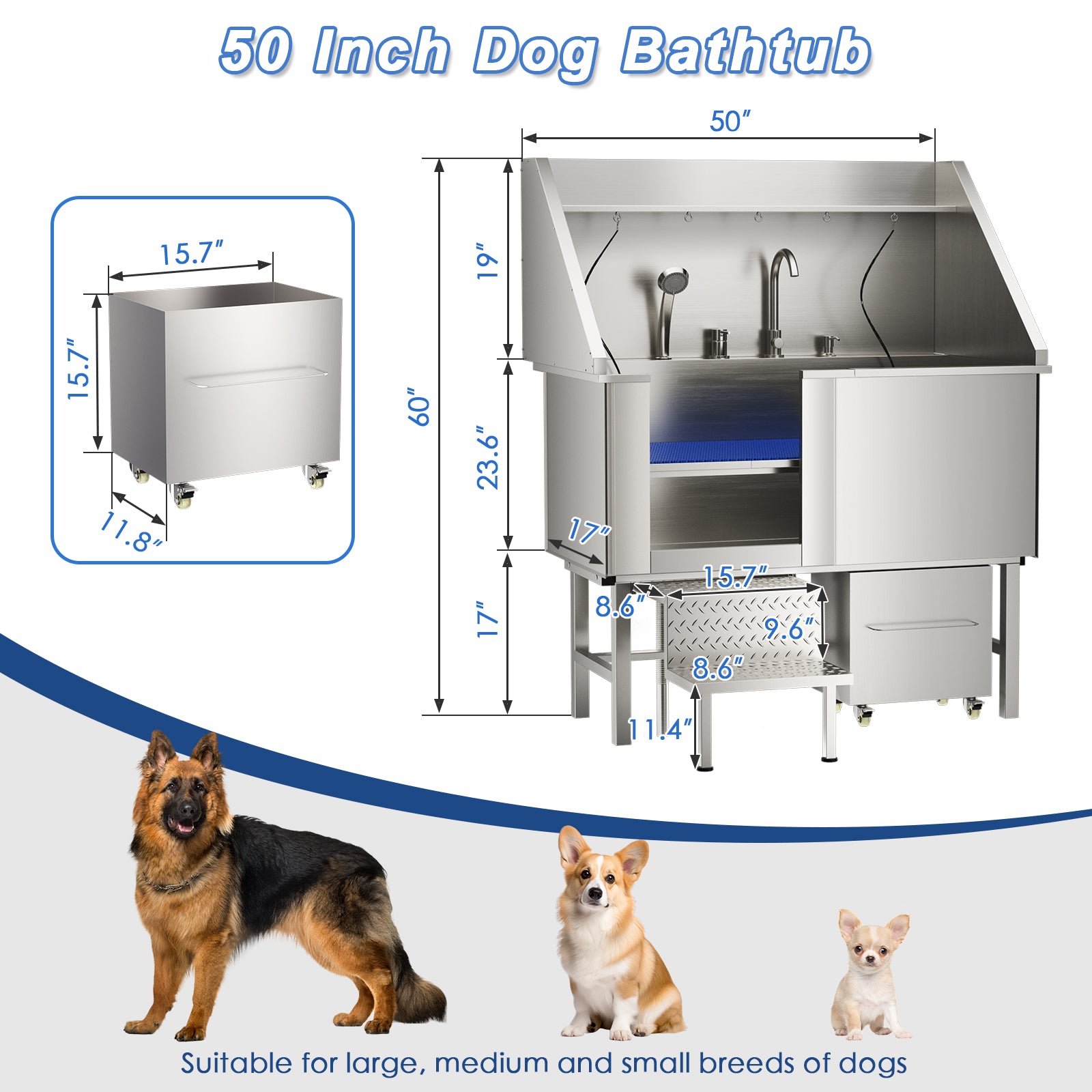 50 in. Dog Washing Station with Sink, Storage, Drawer and Ladder