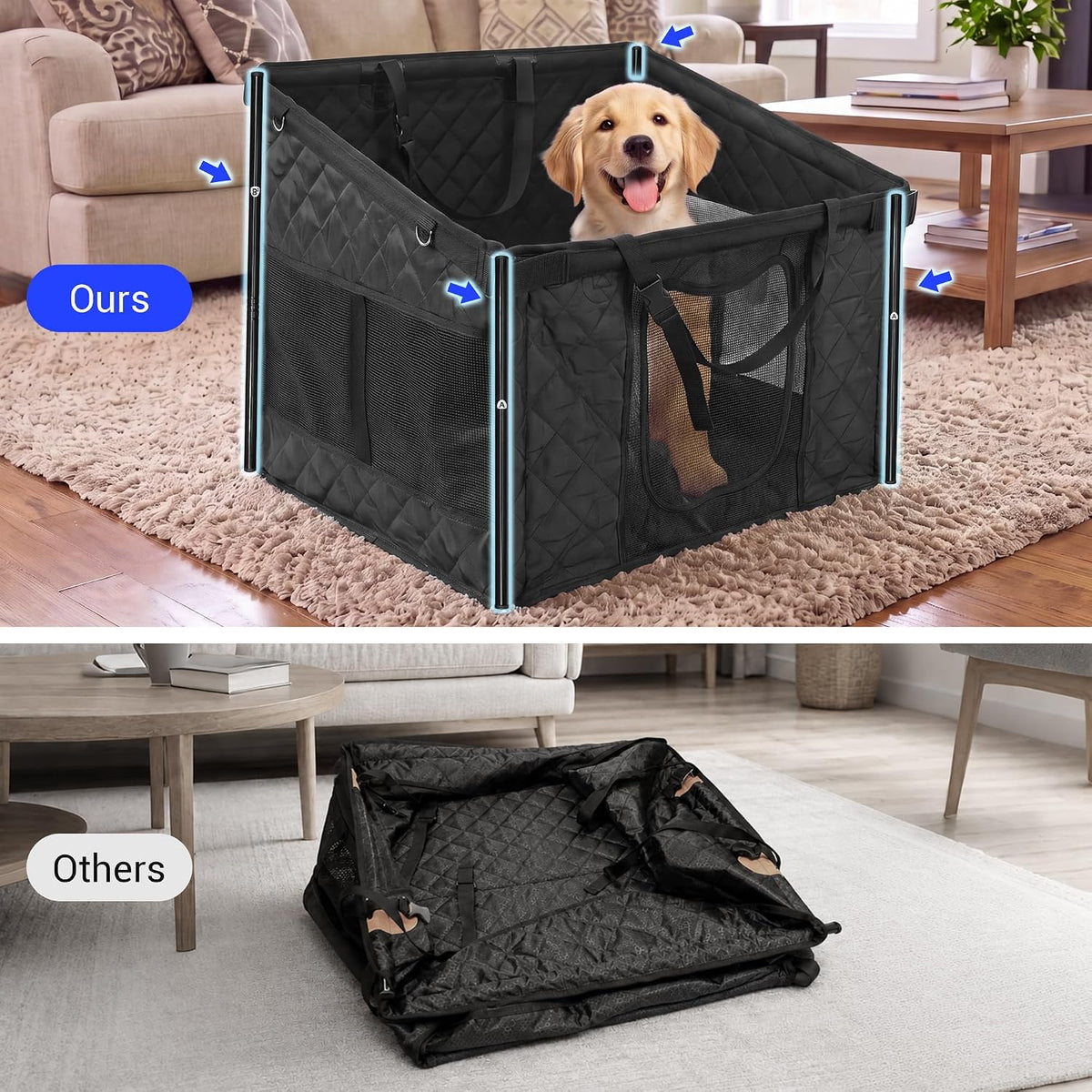 Black Dog Car Seat Extender, Hard Bottom Dog Hammock for Cars,SUV Large