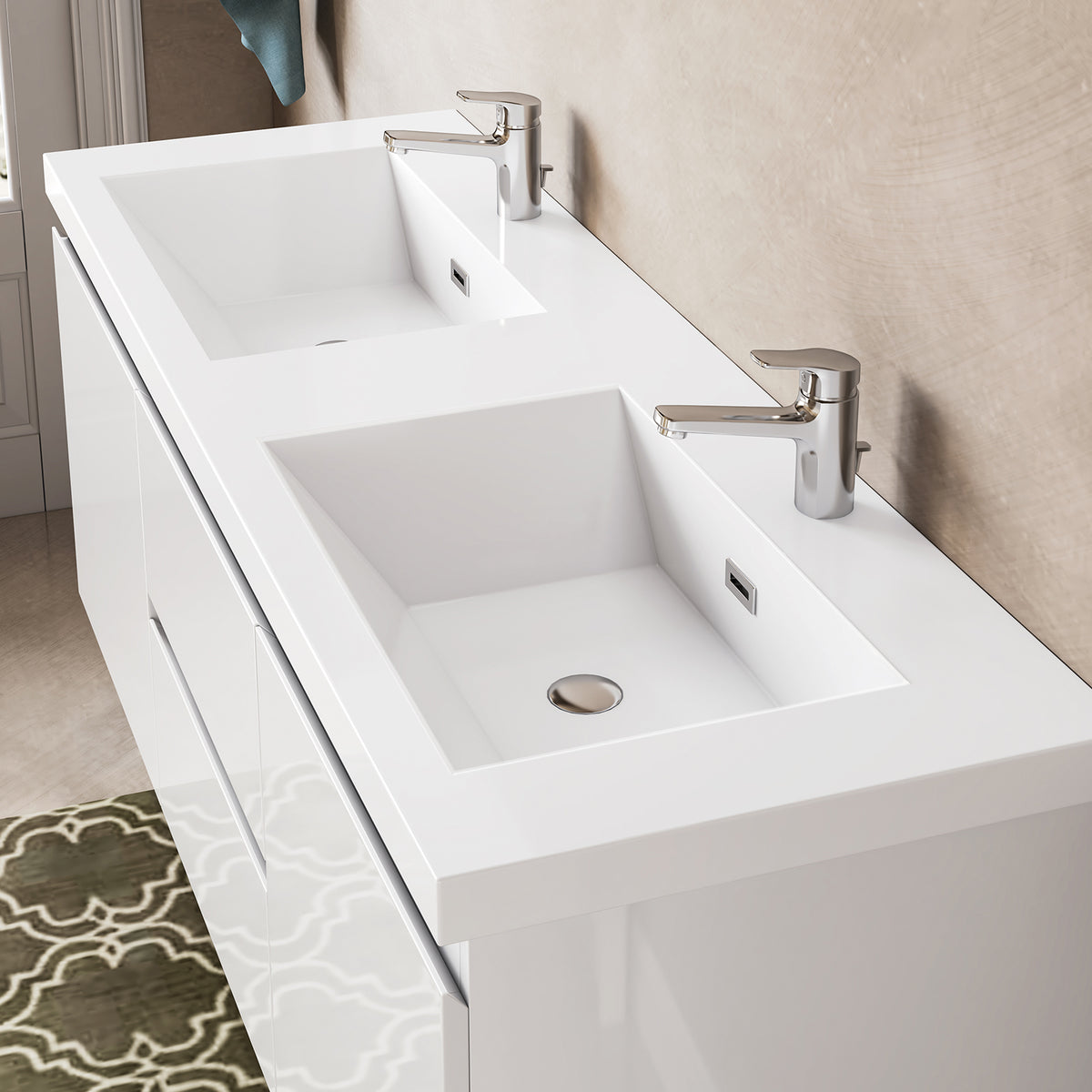 60Inch Floating Bathroom Vanity With Double Undermount Sink Wall Mounted Bathroom Storage Vanity Cabinet Of 2 Drawers And Doors