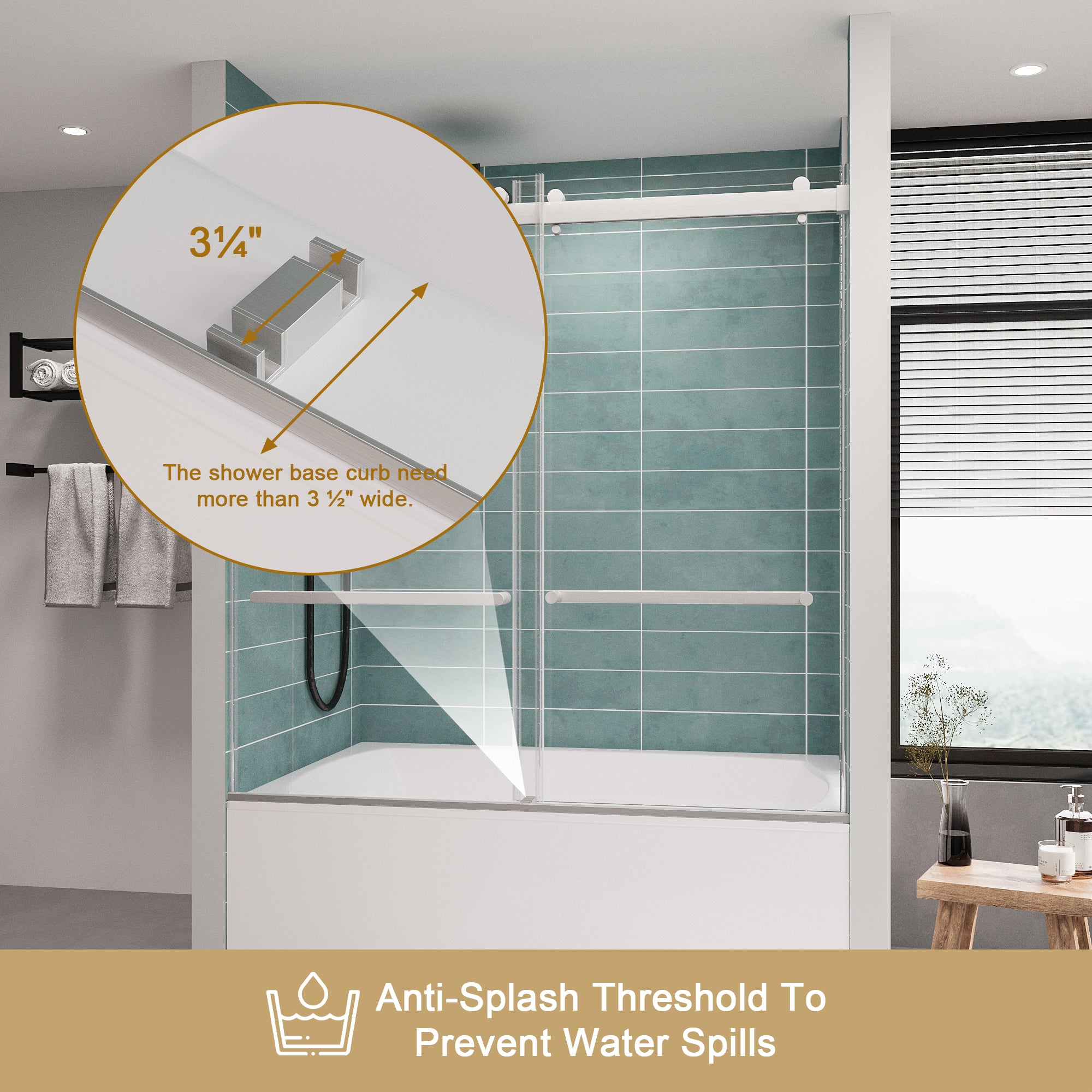 Frameless Bathtub Shower Doors 56-60 W x 60 H