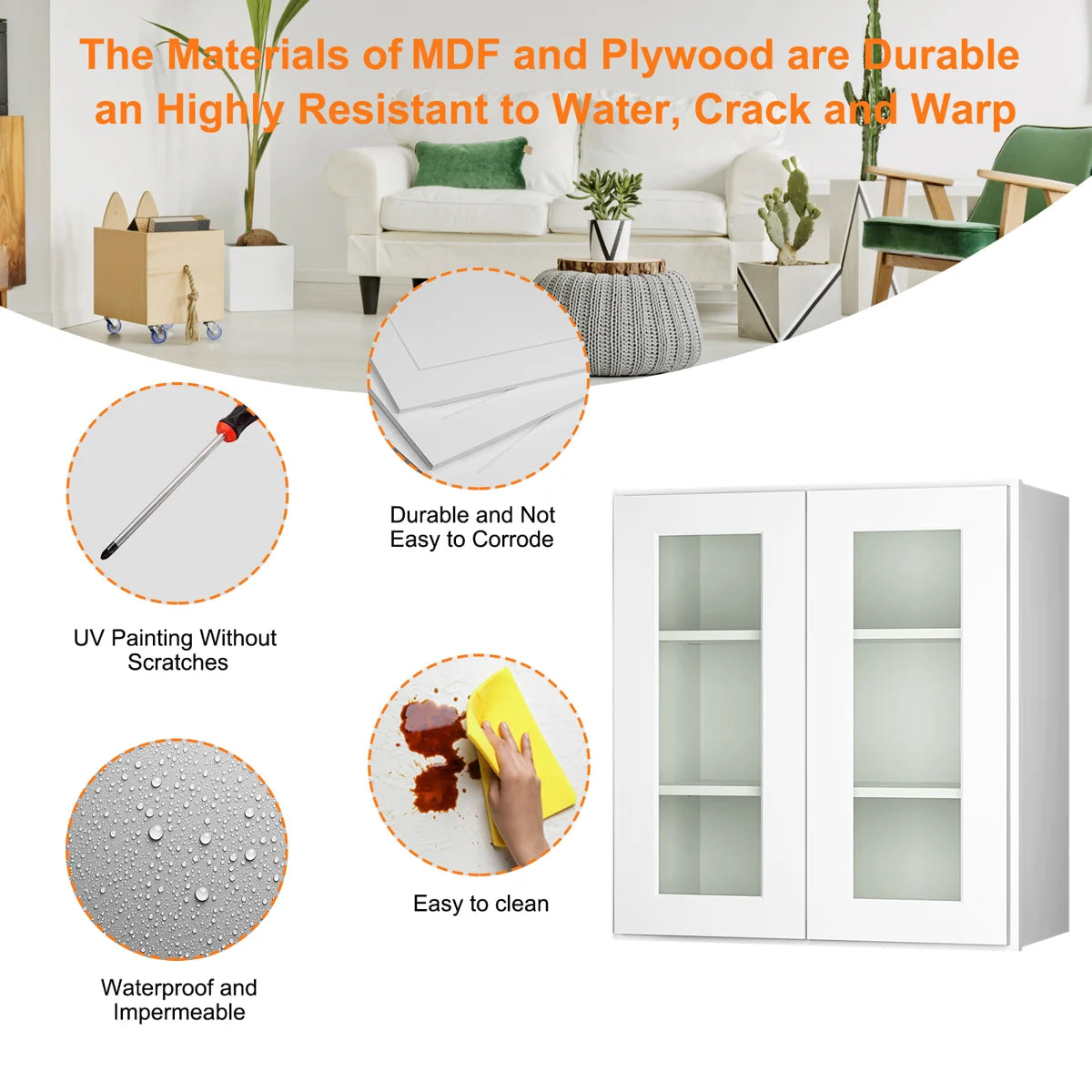 27"W * 36"H * 12"D Shaker White Glass Wall Kitchen Cabinet with Adjustable Shelves