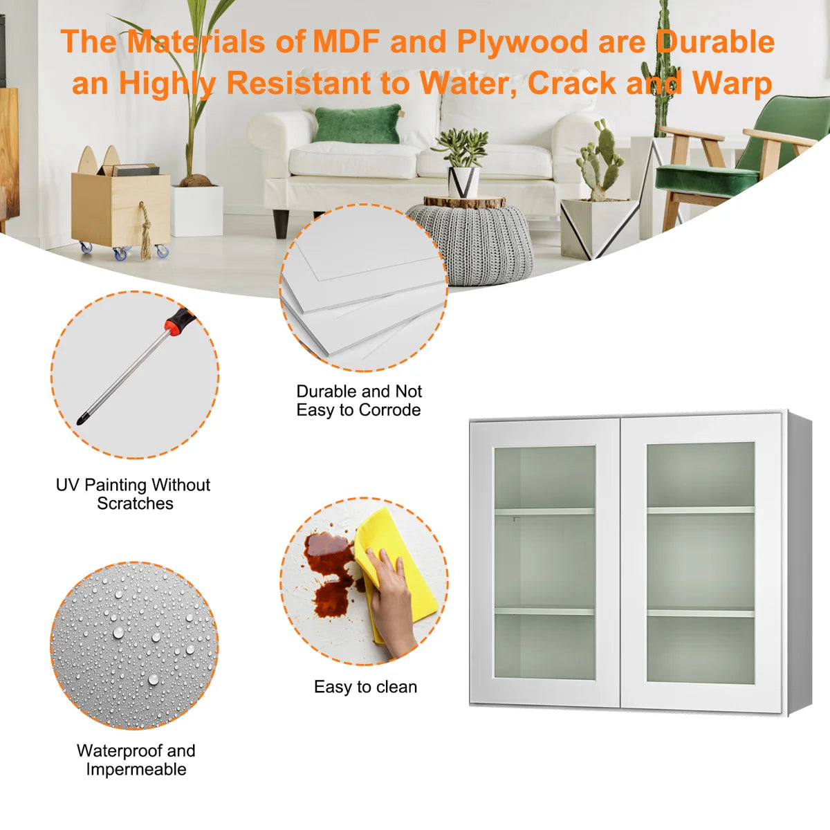 30"W * 36"H * 12"D Shaker White Glass Wall Kitchen Cabinet with Adjustable Shelves