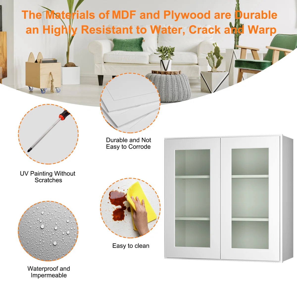 30"W * 30"H * 12"D Shaker White Glass Wall Kitchen Cabinet with Adjustable Shelves