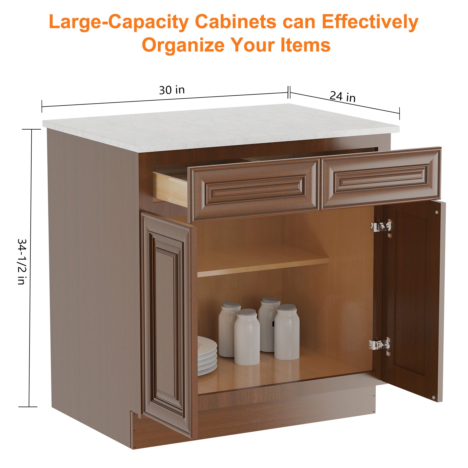 24"D Birch Solid Wood X 30"W X 34-1/2"H Base Kitchen Cabinet B30