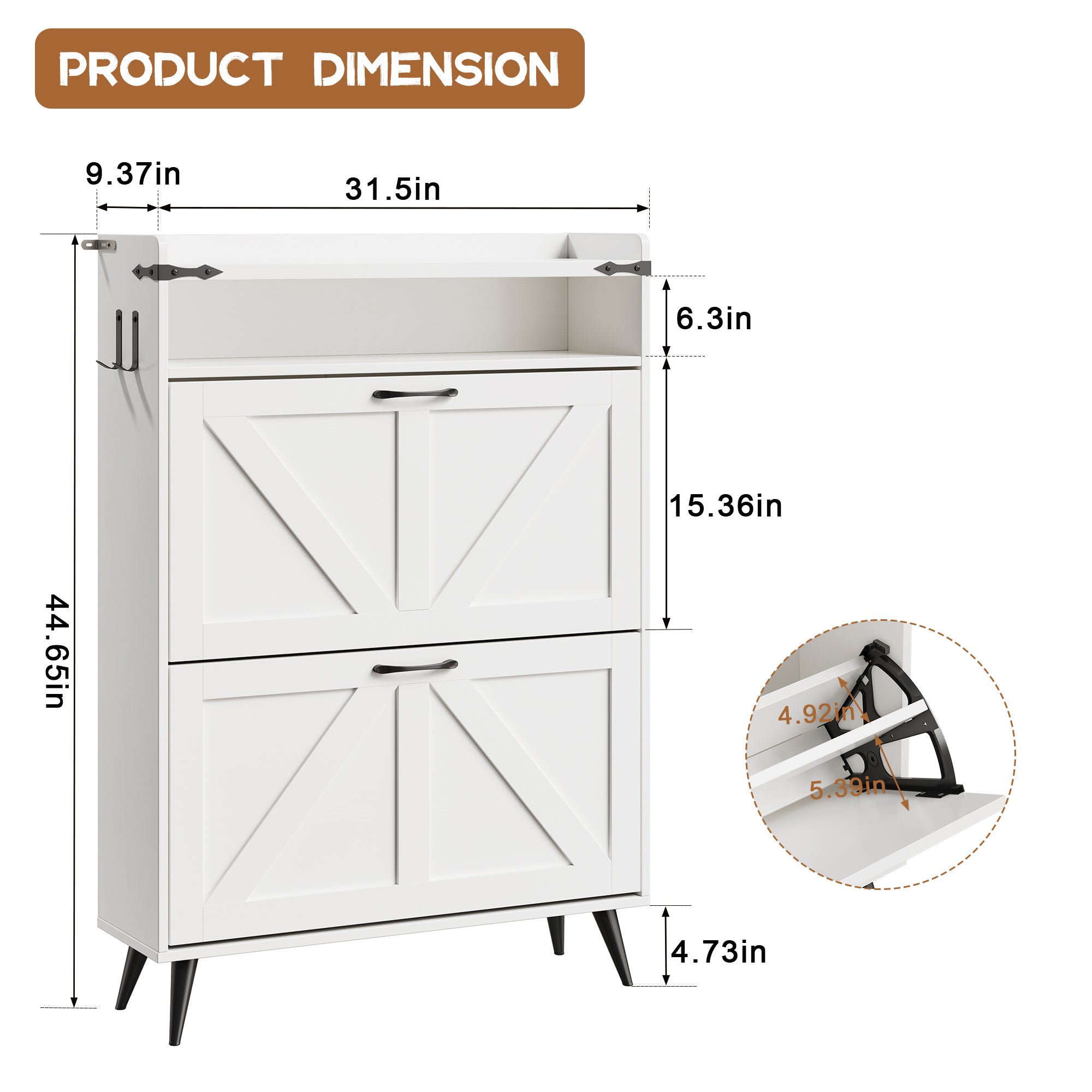 Farmhouse Shoe Rack, Freestanding Shoe Cabinet with 2 Flip Drawers for Entryway