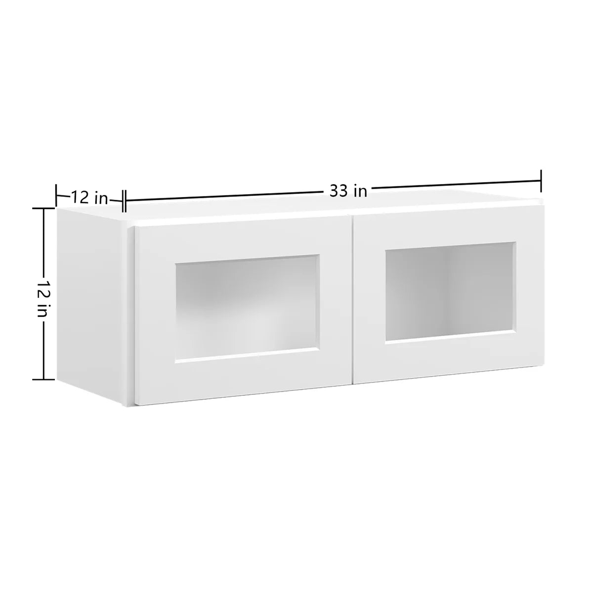 33"W * 12"H * 12"D Shaker White Glass Wall Kitchen Cabinet with Adjustable Shelves