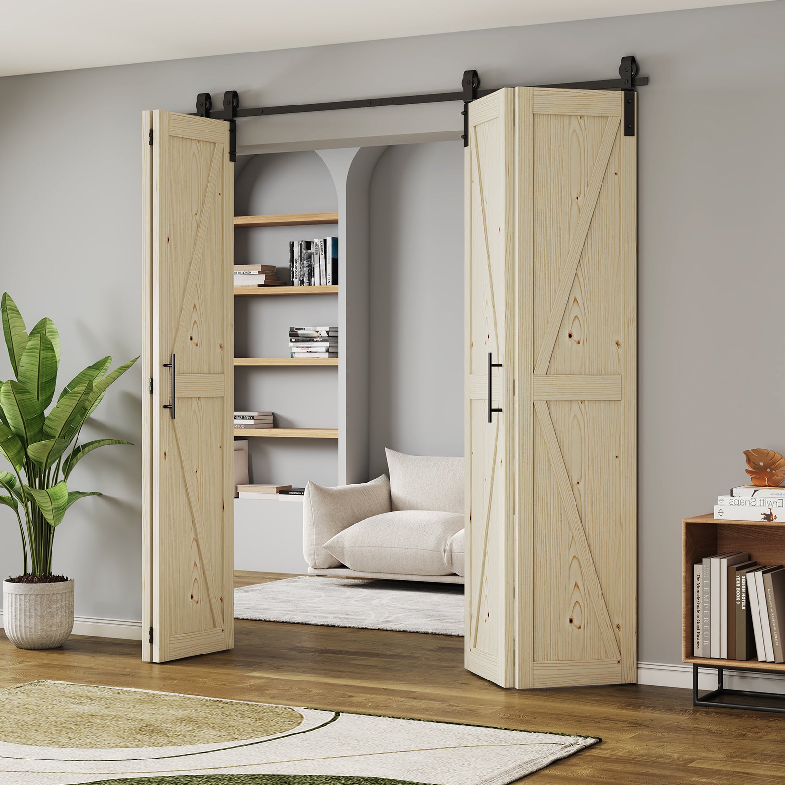 AHCEDARS Bifold Barn Door,Bi-Fold Sliding Closet Doors,Pine,No Assembly Required,Without Hardware Kit
