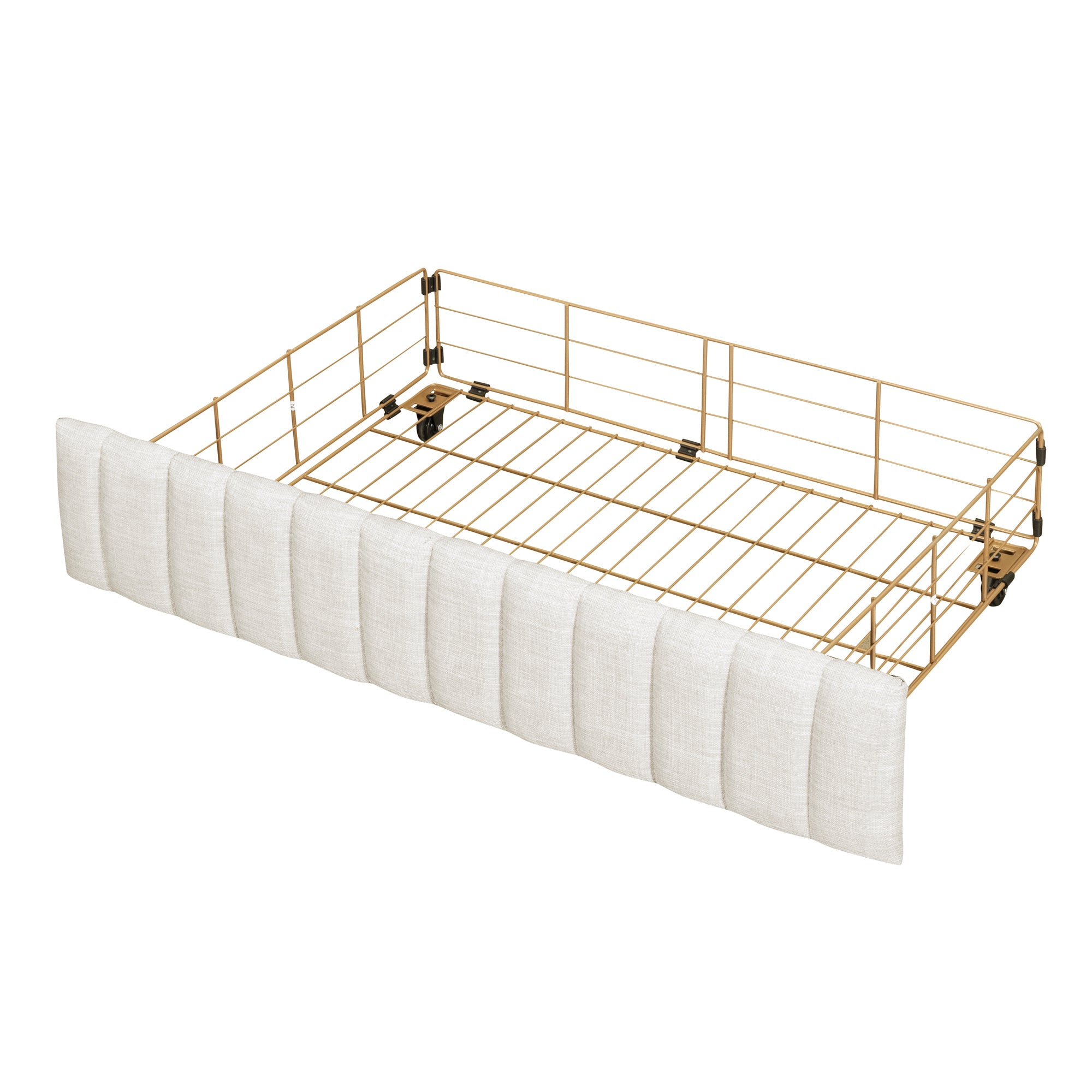 Full Size Metal Frame Upholstered Bed with 4 Drawers, Linen Fabric, Beige