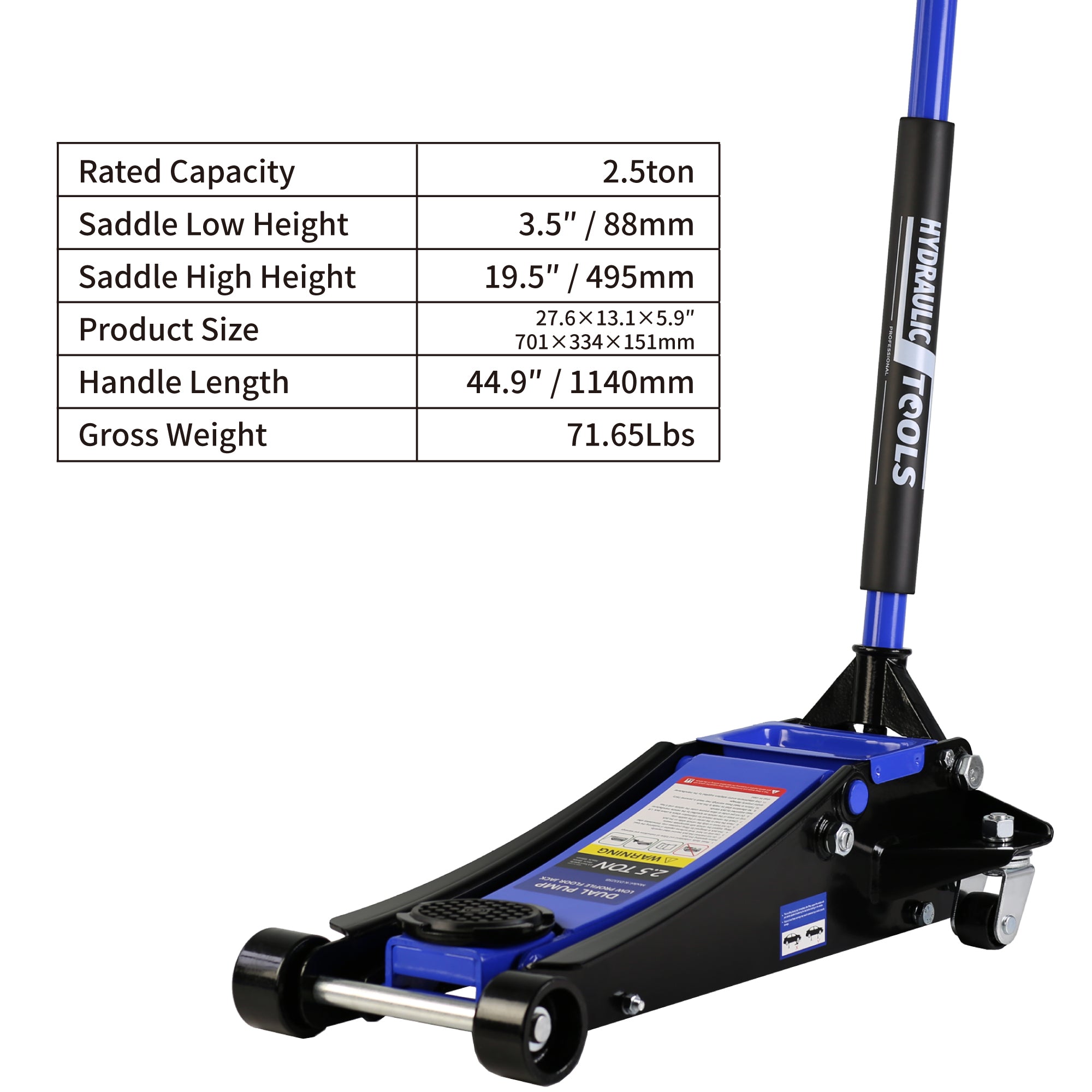 2.5 Ton Low Profile Floor Jack, Steel Racing Floor Jack with Dual Pistons Quick Lift Pump, Hydraulic floor jack Lifting range 3.5"-19.5"