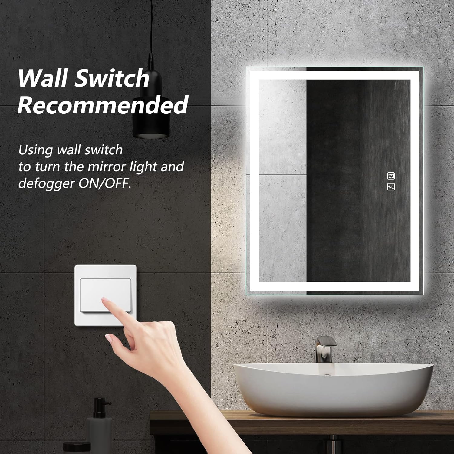 Frameless Frosted Square Led Bathroom Mirrors with Dimmable Lights