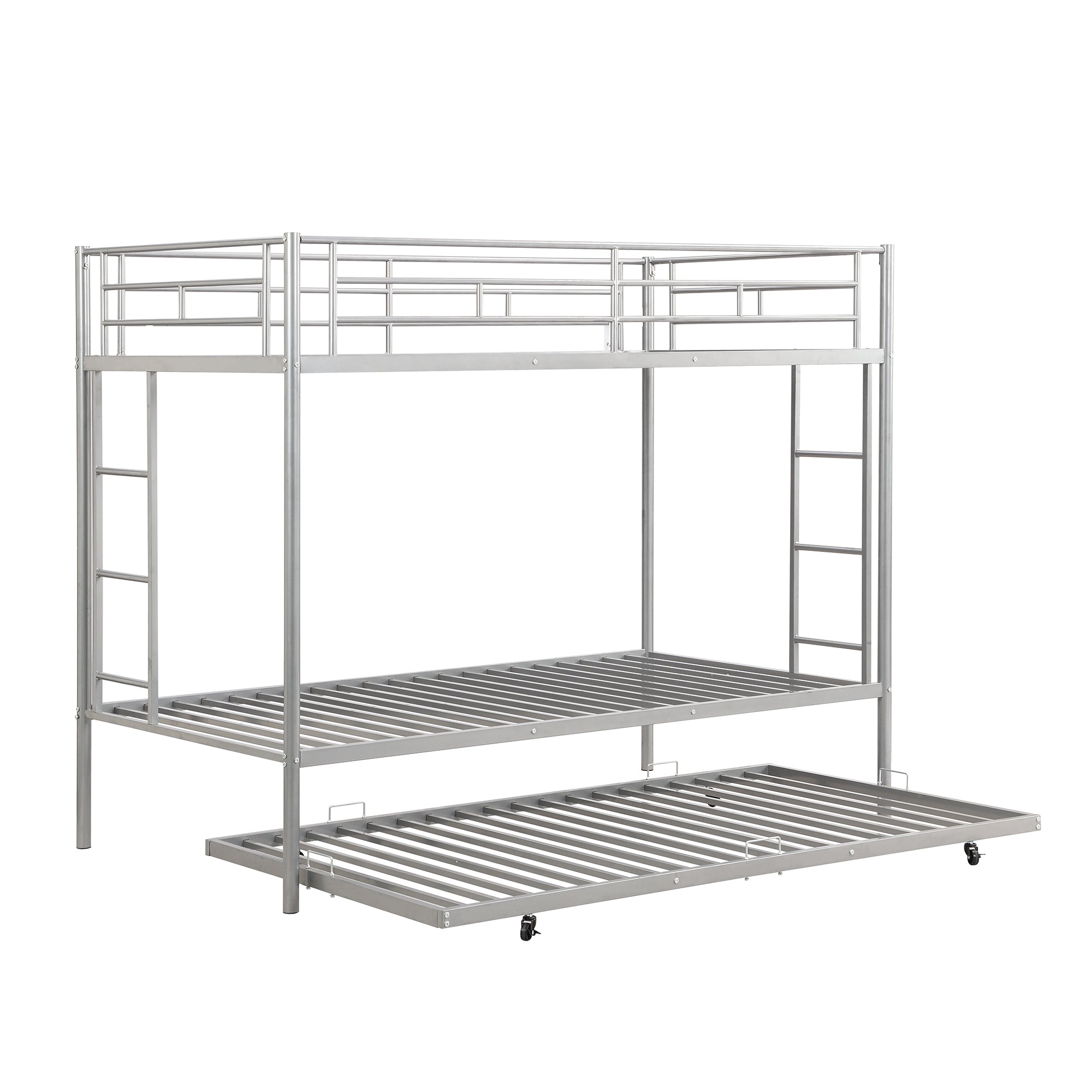 Twin over Twin Bunk Bed with Trundle, Silver