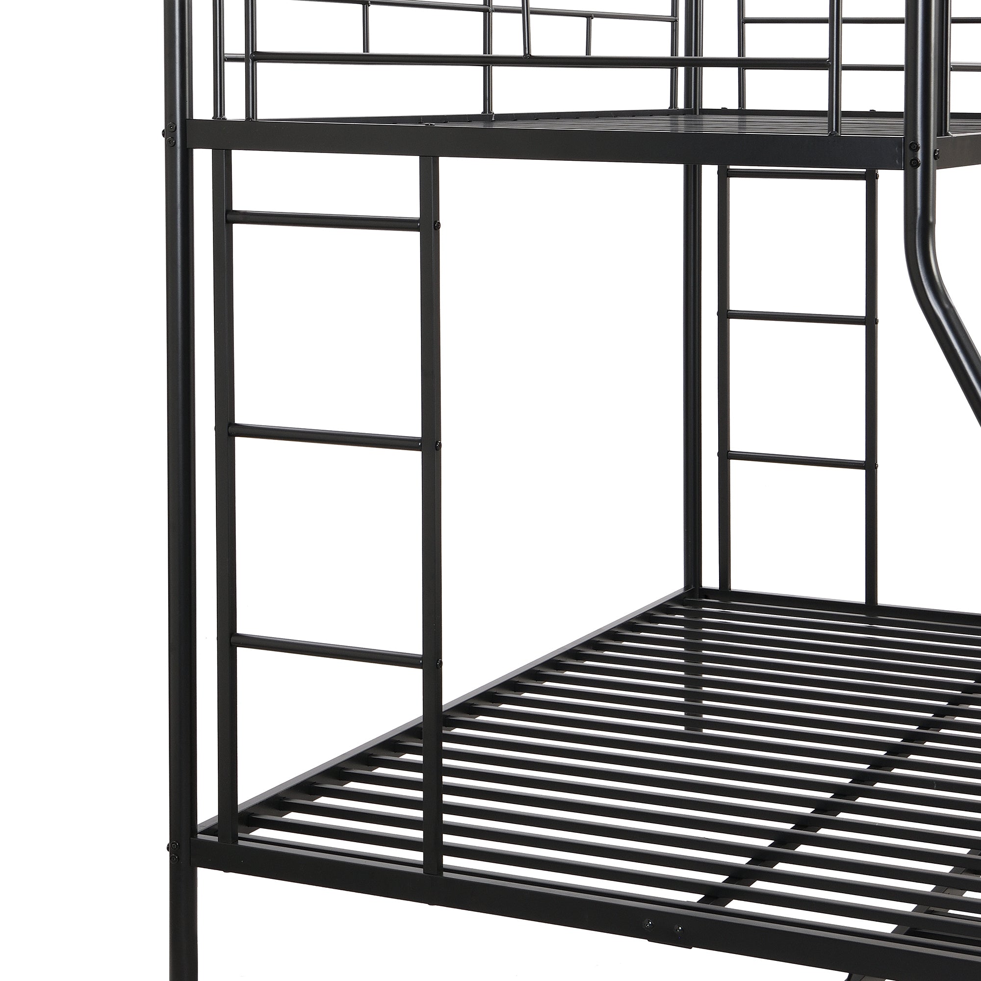 Twin over Full Bed with Sturdy Steel Frame, Bunk Bed with Twin Size Trundle, Two-Side Ladders, Black