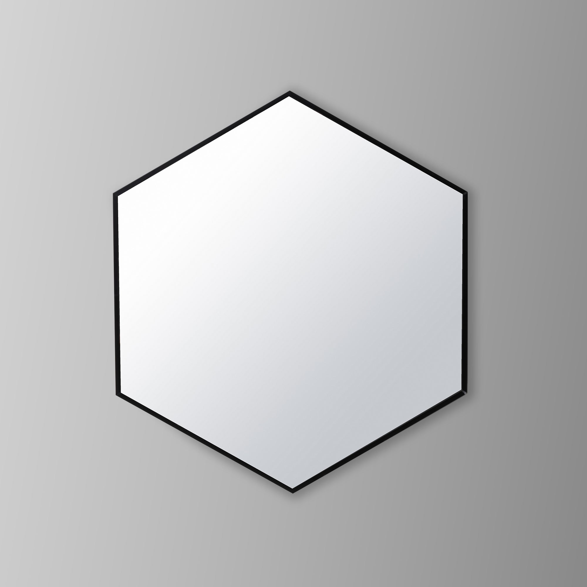 24 Inch Hexagon Modern Geometric Hanging Accent Wall Mirror, Metal Frame, Black