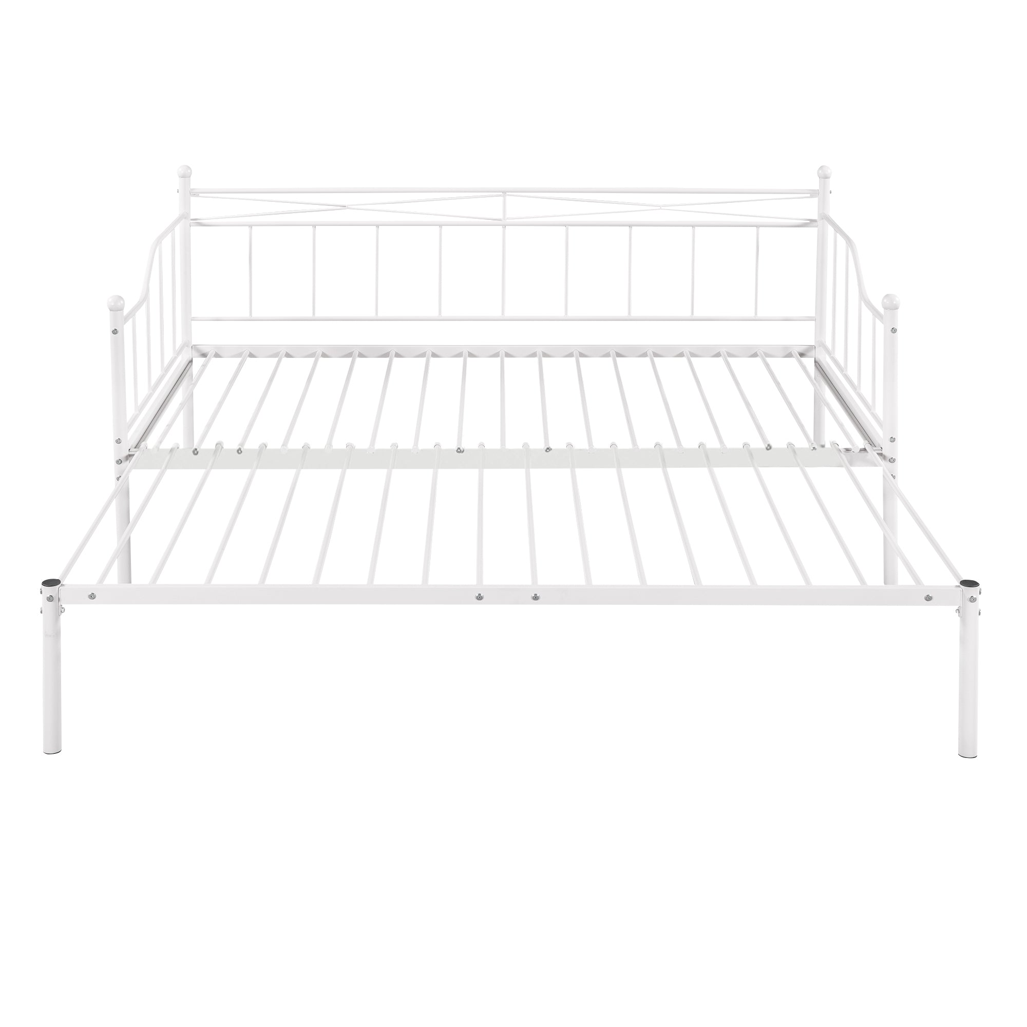 Twin Size Metal Daybed with Trundle, Daybed with Slat No Box required White