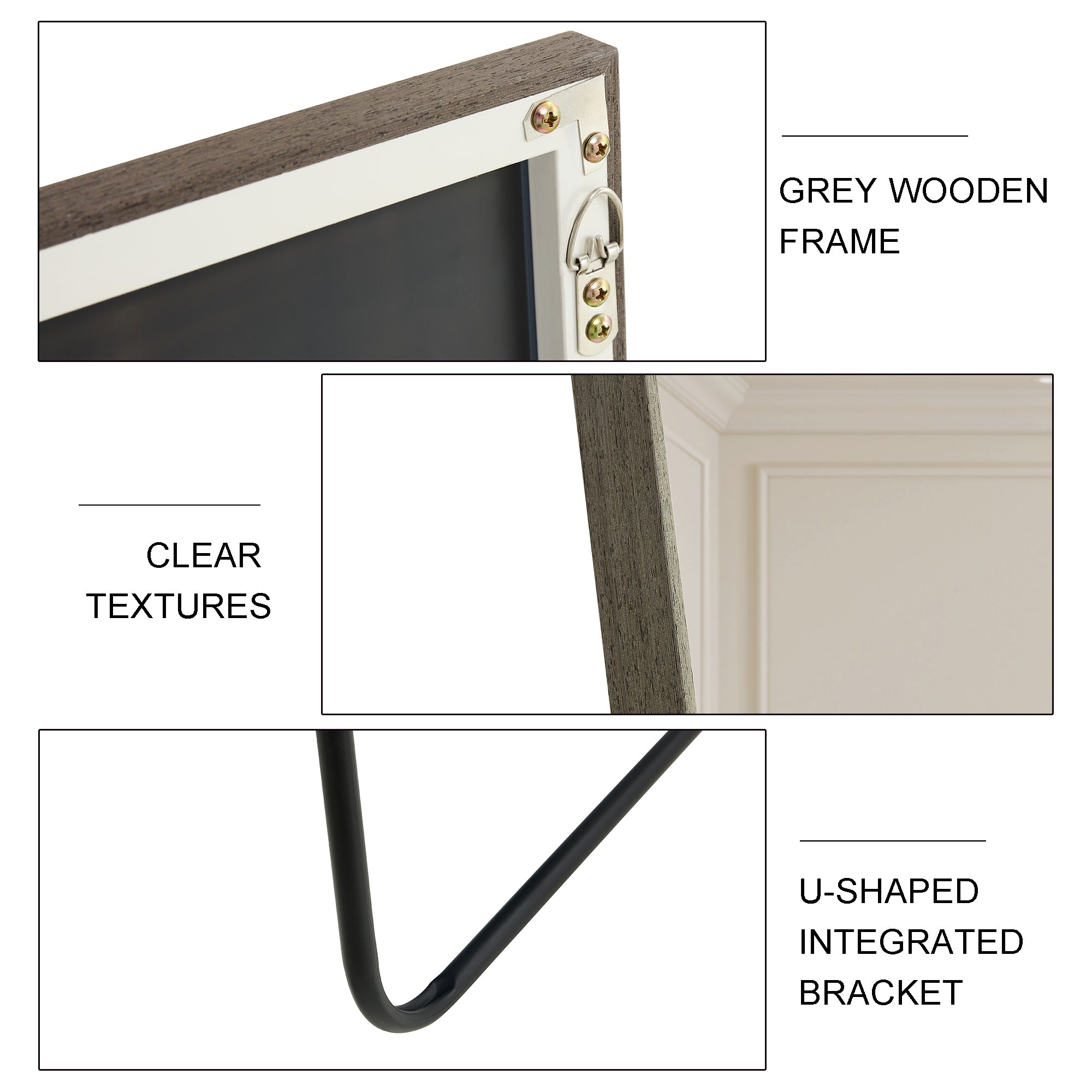 Gray Solid Wood Frame Full-length Mirror, Dressing Mirror, Bedroom Home Porch, Decorative Mirror, Clothing Store, Floor Mounted Large Mirror, Wall Mounted.60"*17"