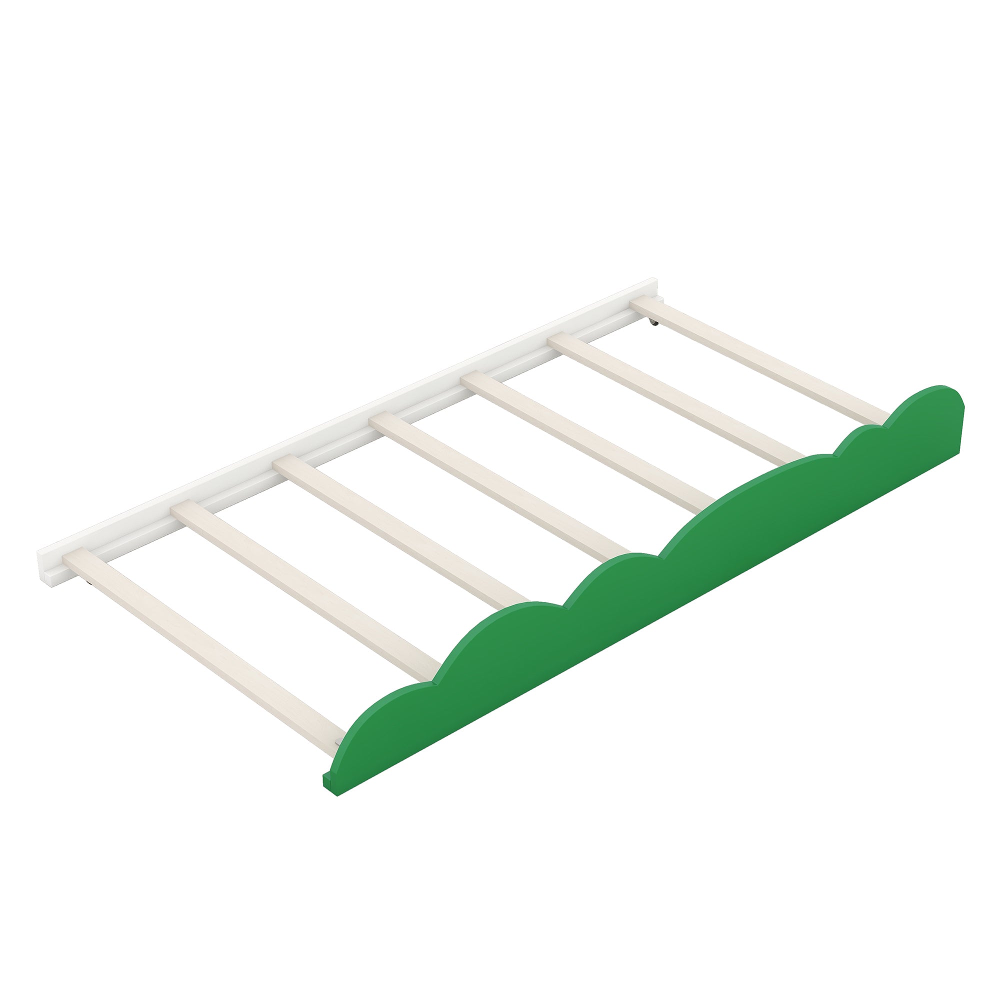 Twin Size Daybed with Desk, Green Tree Shape Shelves and Trundle, White