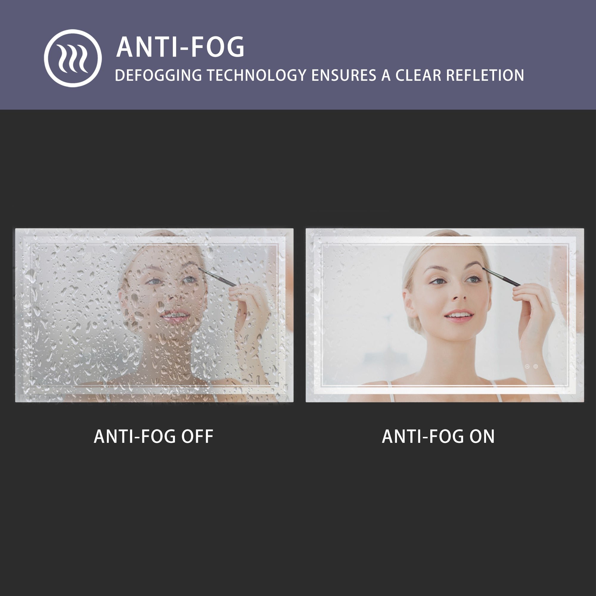 48×30 inch LED-Lit bathroom tempered mirror, wall mounted anti-fog memory Adjustable Brightness front light Rectangular Vanity mirror